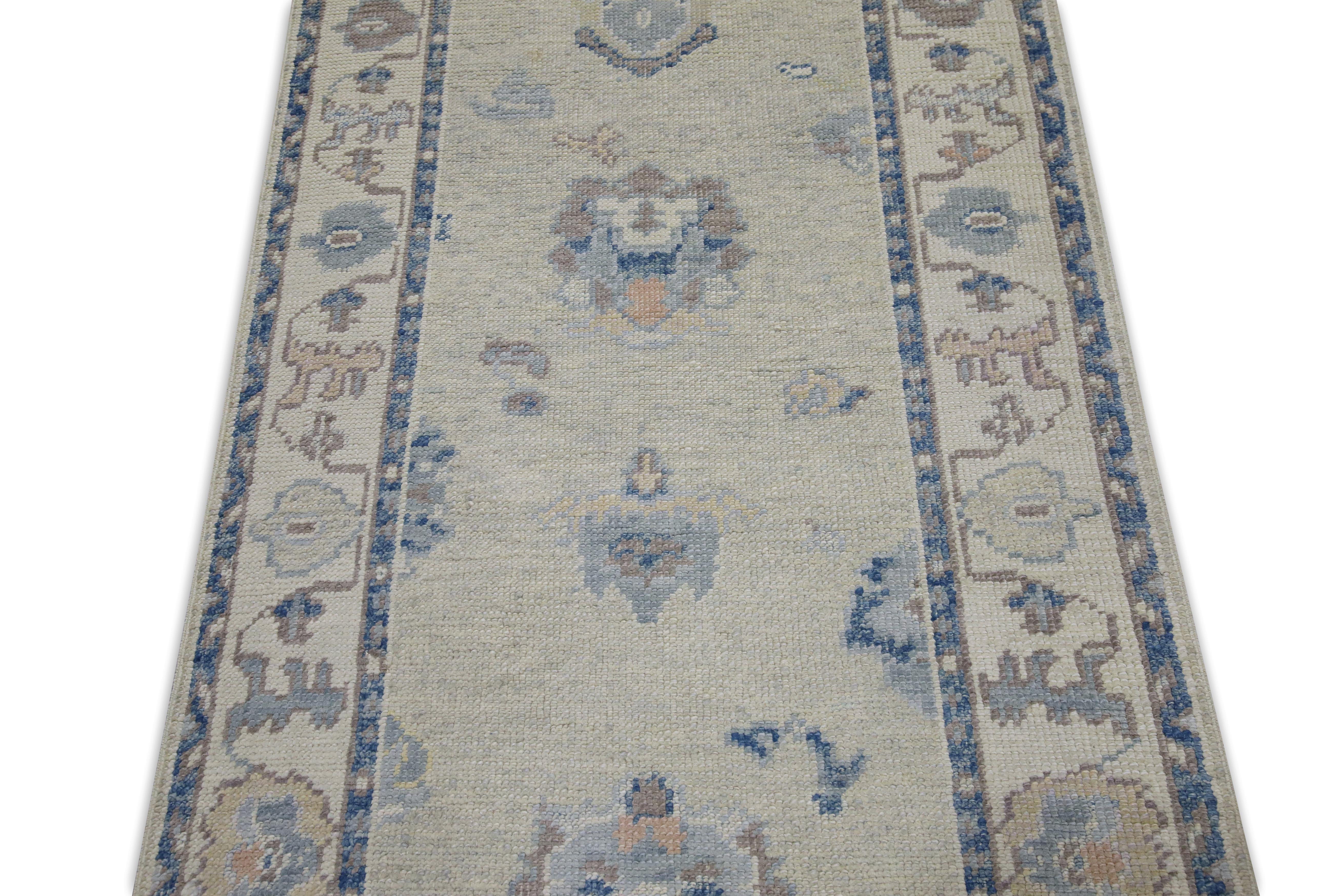 Tapis turc Oushak Tapis en laine tissé à la main beige et bleu délavé 2'11