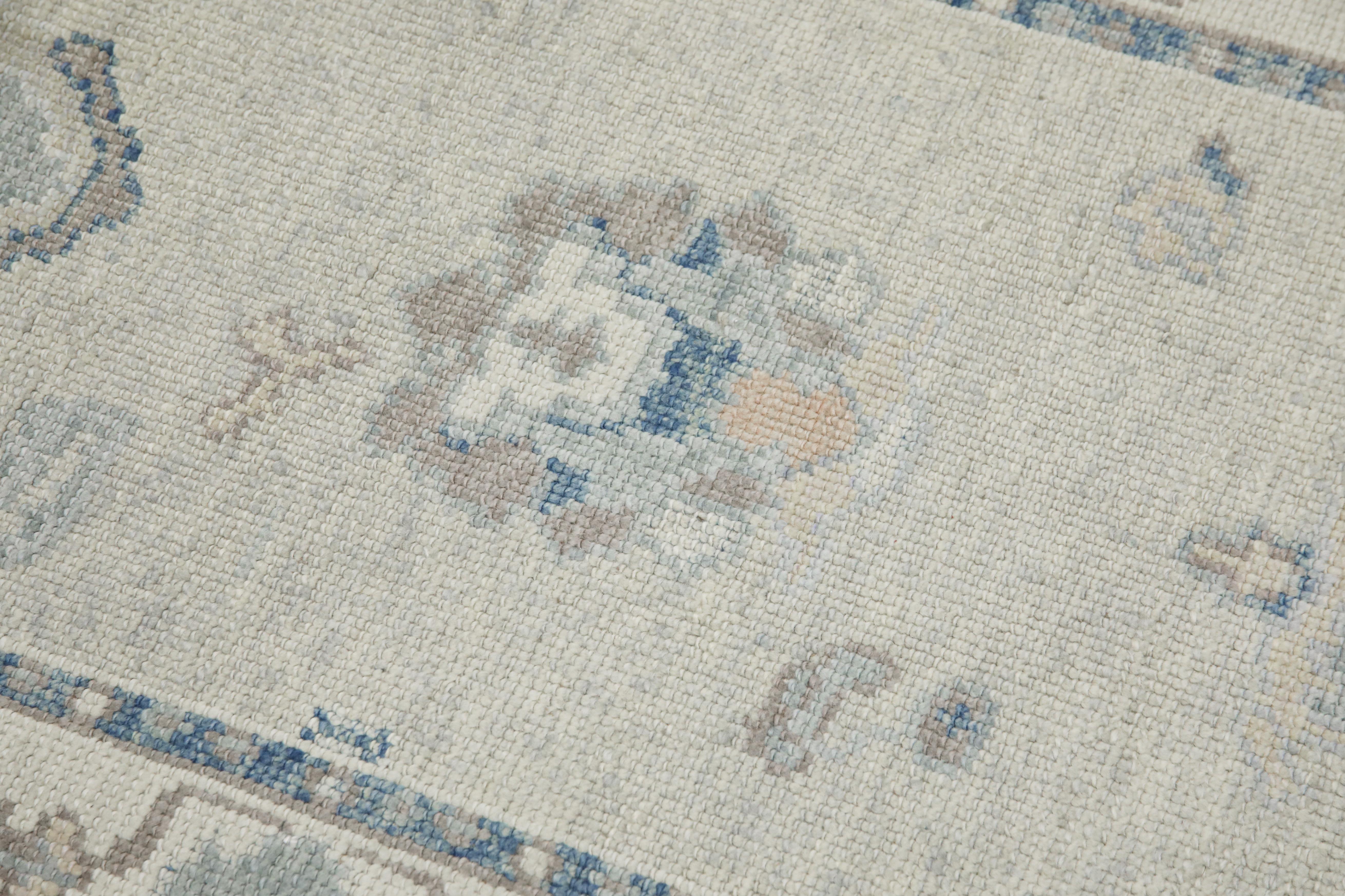 Tapis turc Oushak Tapis en laine tissé à la main beige et bleu délavé 2'11