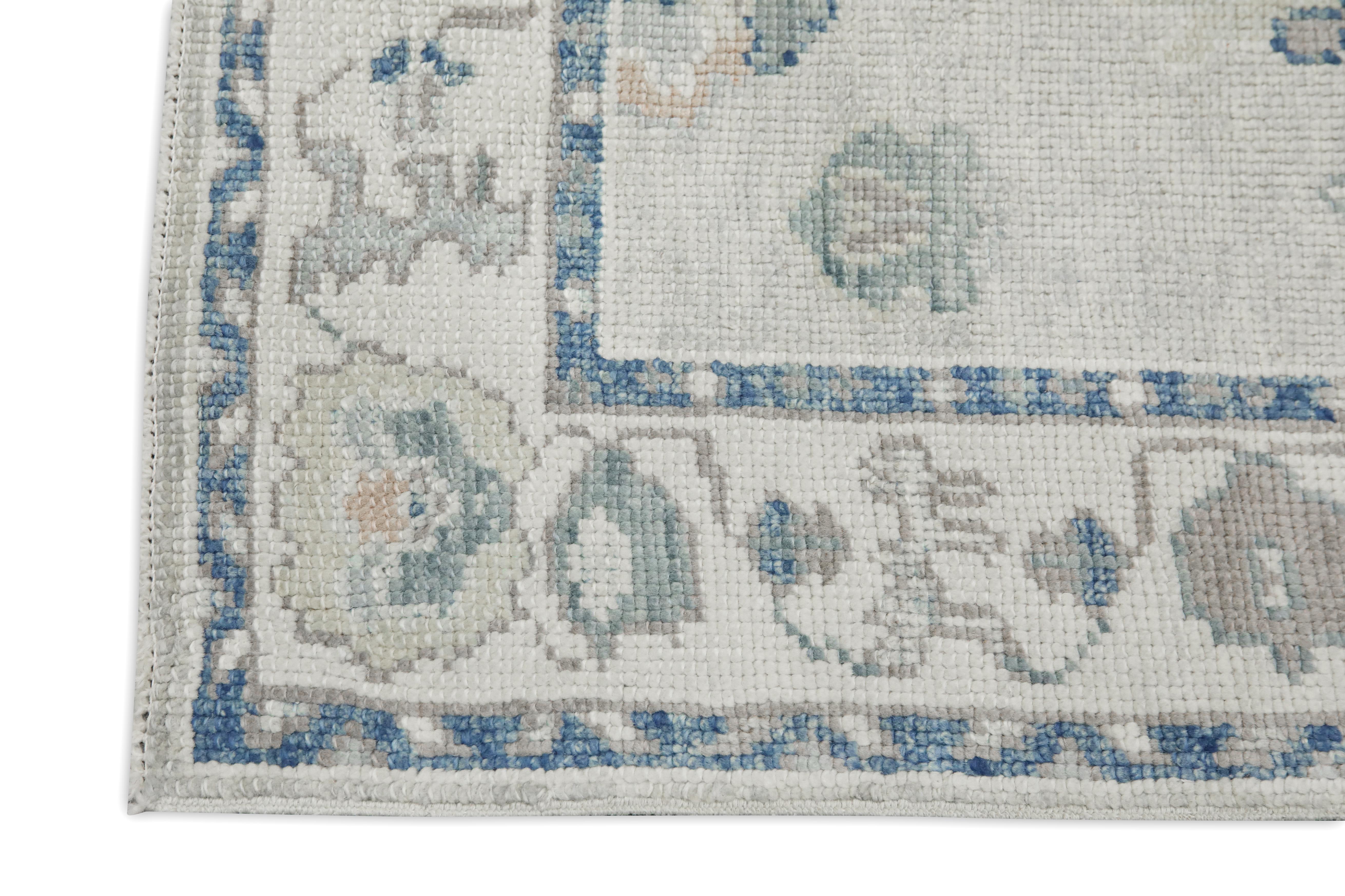 Turc Tapis turc Oushak Tapis en laine tissé à la main beige et bleu délavé 2'11