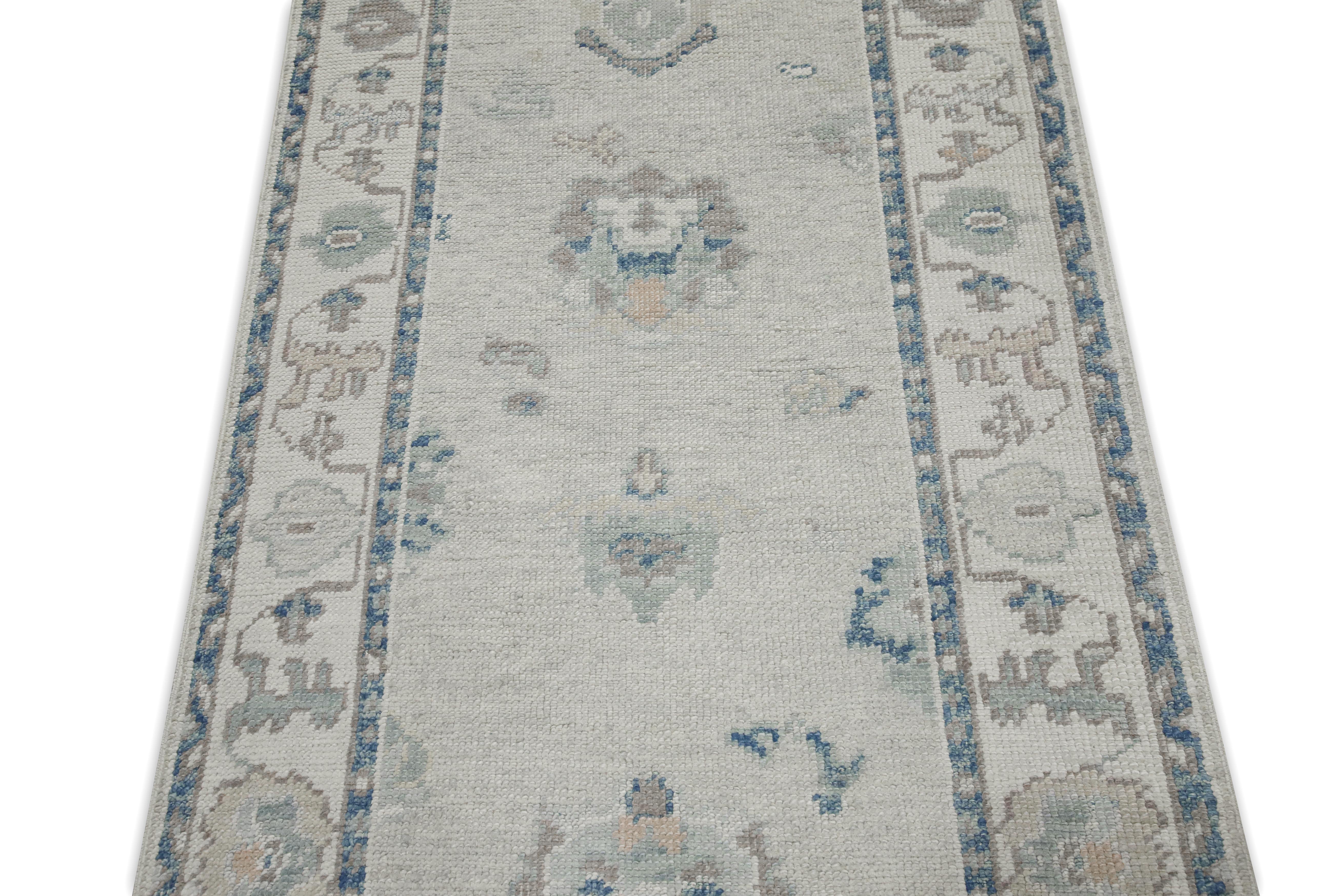 Tapis turc Oushak Tapis en laine tissé à la main beige et bleu délavé 2'11