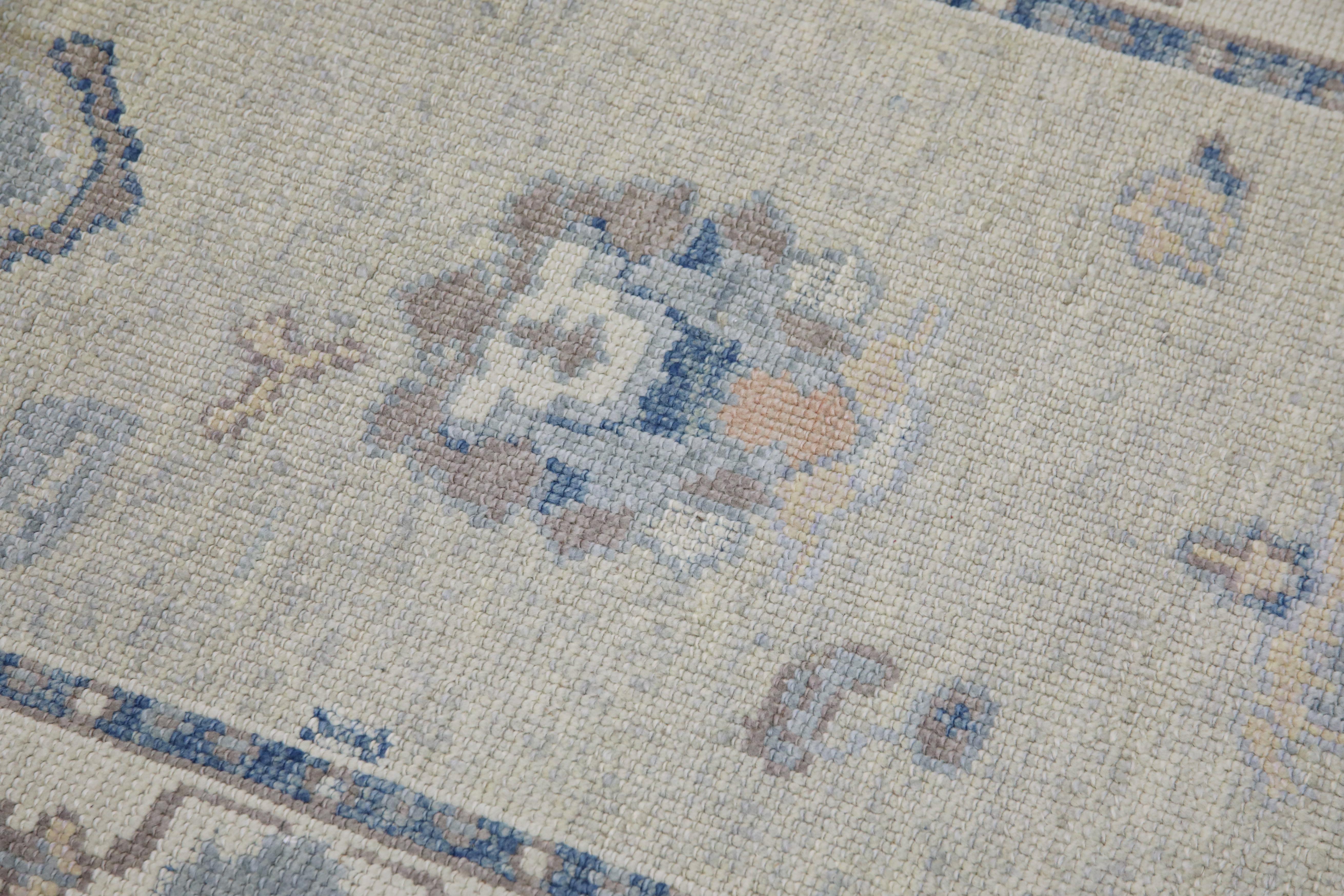 Tapis turc Oushak Tapis en laine tissé à la main beige et bleu délavé 2'11