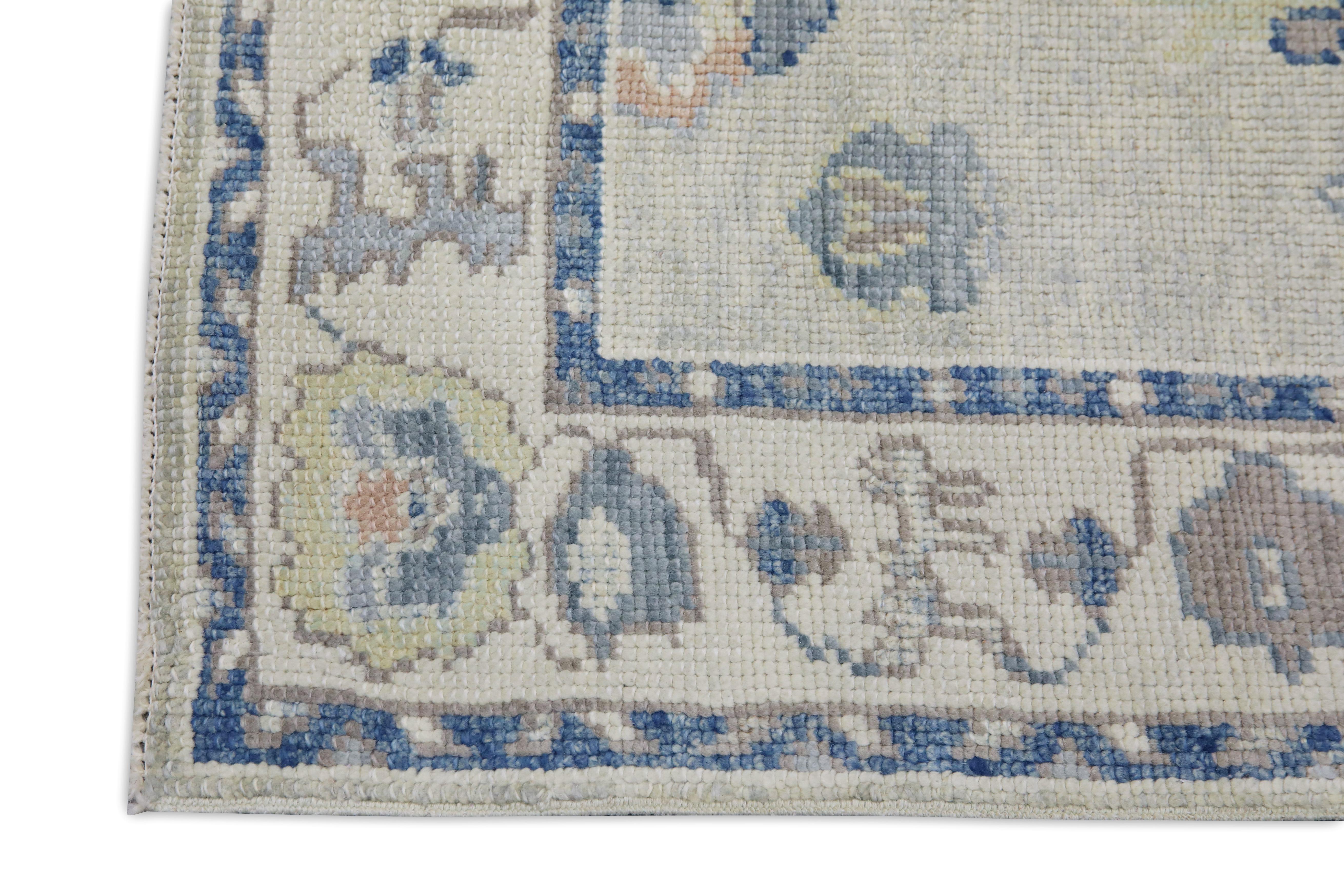Tapis turc Oushak Tapis en laine tissé à la main beige et bleu délavé 2'11