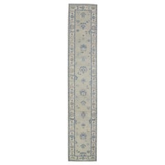 Tapis turc Oushak Tapis en laine tissé à la main beige et bleu délavé 2'11" x 15'9"