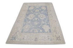 Alfombra Turca Oushak Suave Alfombra de Lana Tejida a Mano Azul Marfil 5' x 7'4