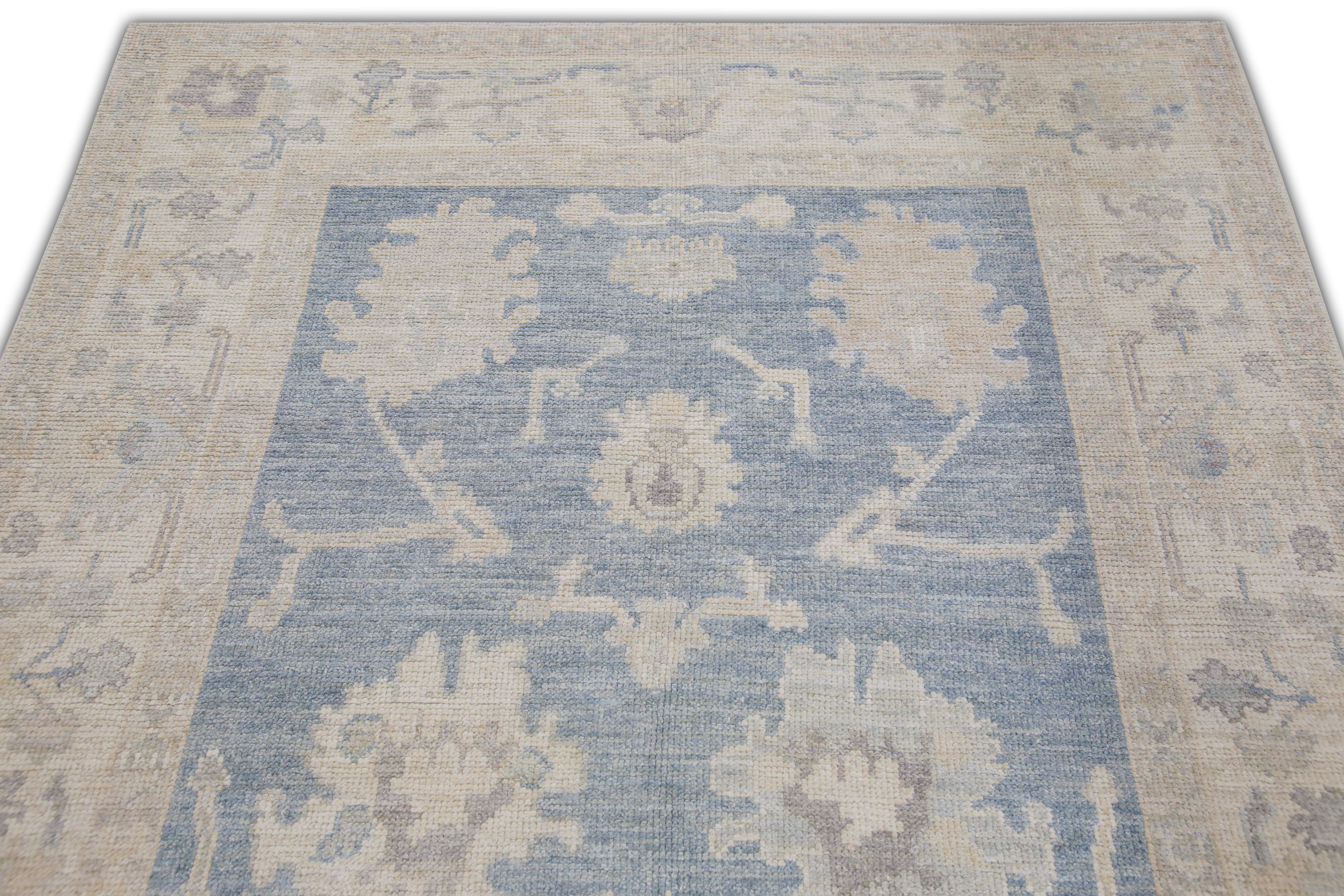 Tappeto turco Oushak Soft Blue Ivory Tessuto a mano in lana 5' x 7'4