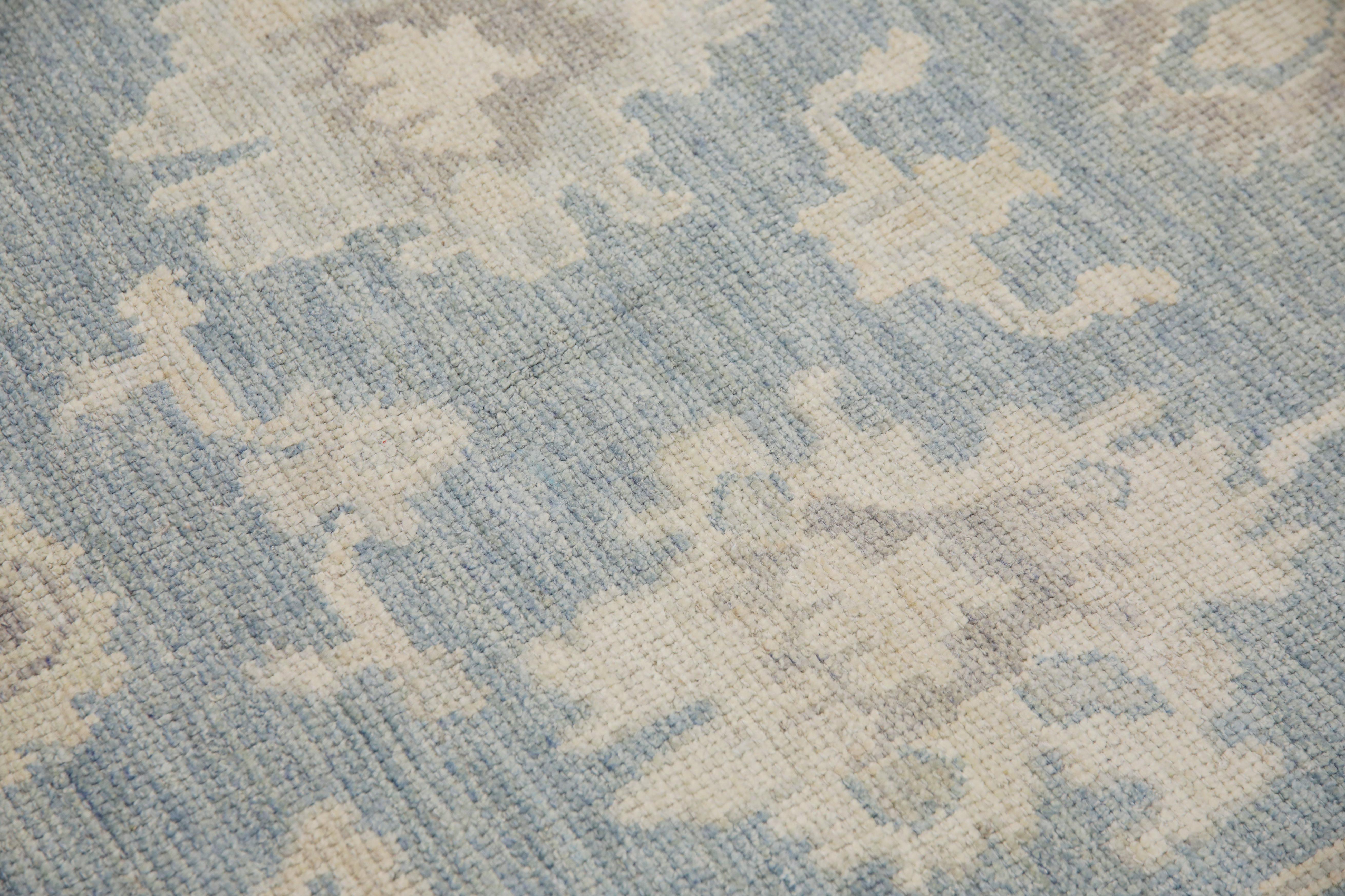 Lana Tappeto turco Oushak Soft Blue Ivory Tessuto a mano in lana 5' x 7'4
