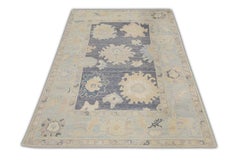 Turkish Oushak Rug Soft Blue Ivory Tones Handwoven Wool Rug 3'10" x 6'4"