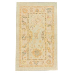 Turkish Oushak Rug Soft Blue & Pink Handwoven Wool Rug 2'11" x 4'9"