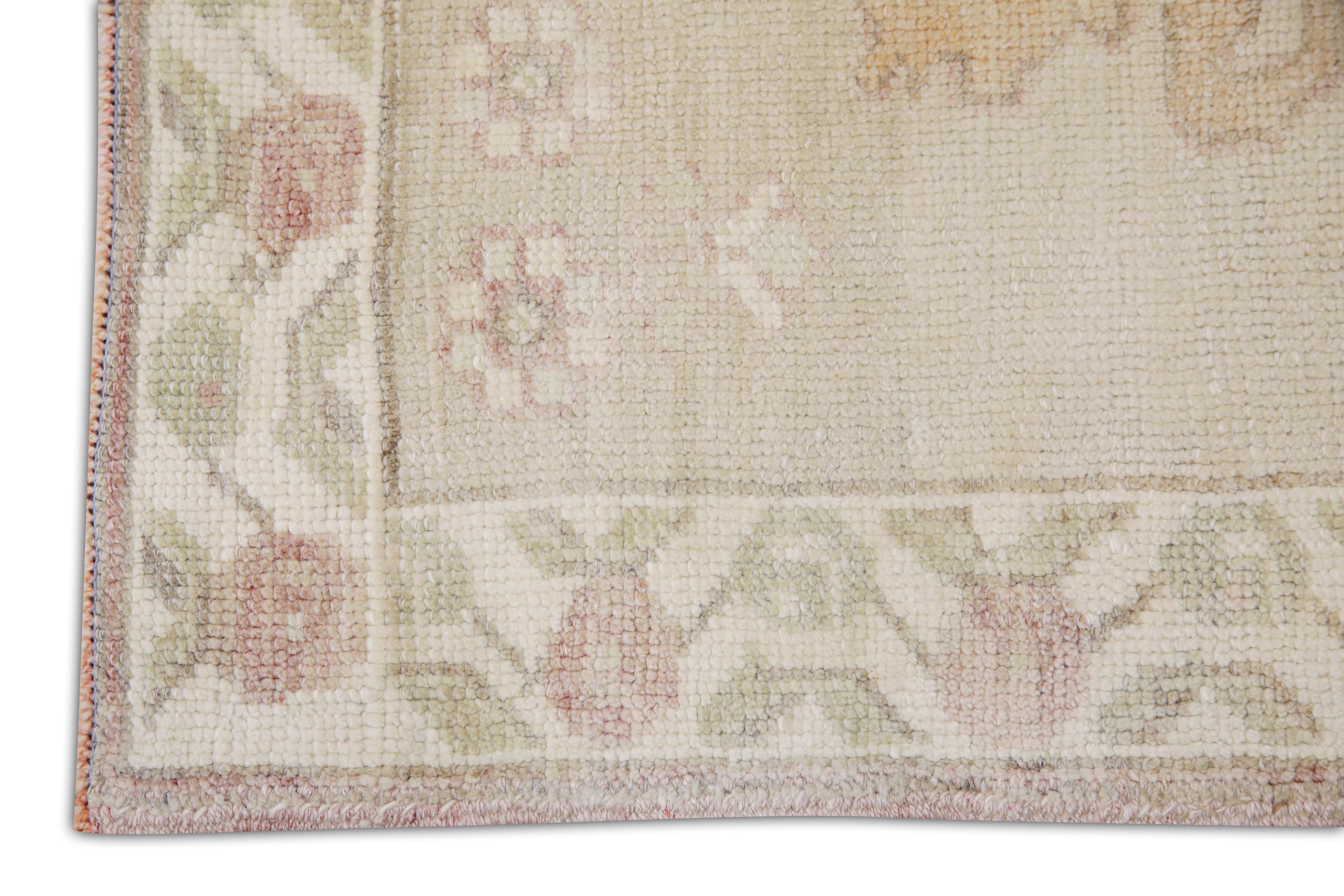 Türkischer Oushak Teppich Soft Blush Beige Handgewebter Wollteppich 4'8