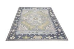 Turkish Oushak Rug Soft Gray, Ivory, Blue Handwoven Wool Rug 8'1" x 10'3"