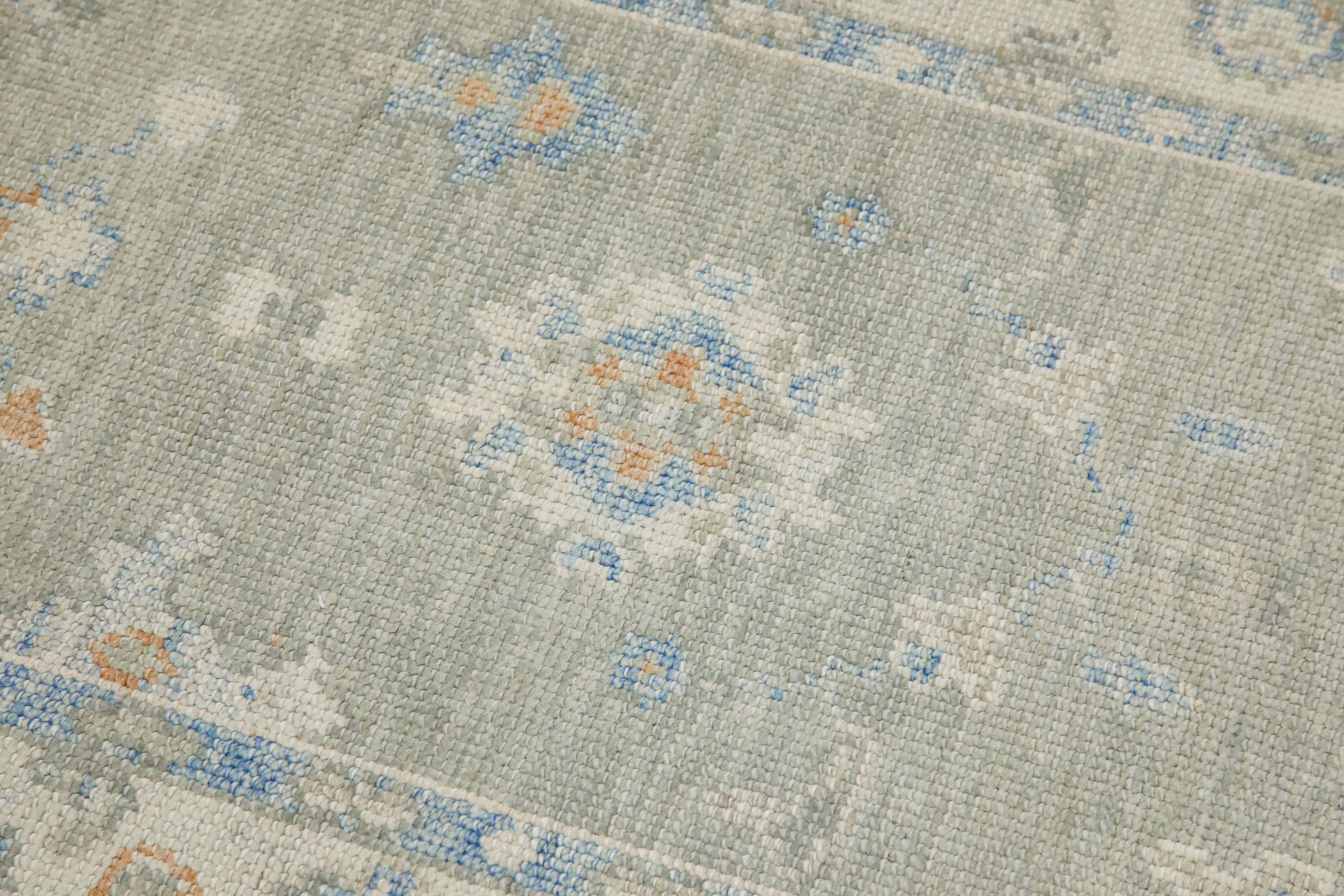 Tapis turc Oushak Tapis de laine tissé à la main vert tendre et bleu clair 3' x 15'1