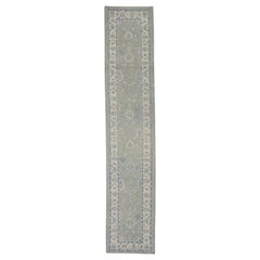 Tapis turc Oushak Tapis de laine tissé à la main vert tendre et bleu clair 3' x 15'1"