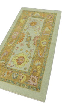 Alfombra Turca Oushak Suaves Acentos Amarillos Marfil Alfombra de Lana Tejida a Mano 2'11" x 5'5"