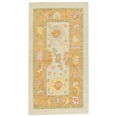 Türkischer Oushak Teppich Weiches Elfenbein Gelbe Akzente Handgewebter Wollteppich 2'11" x 5'5"