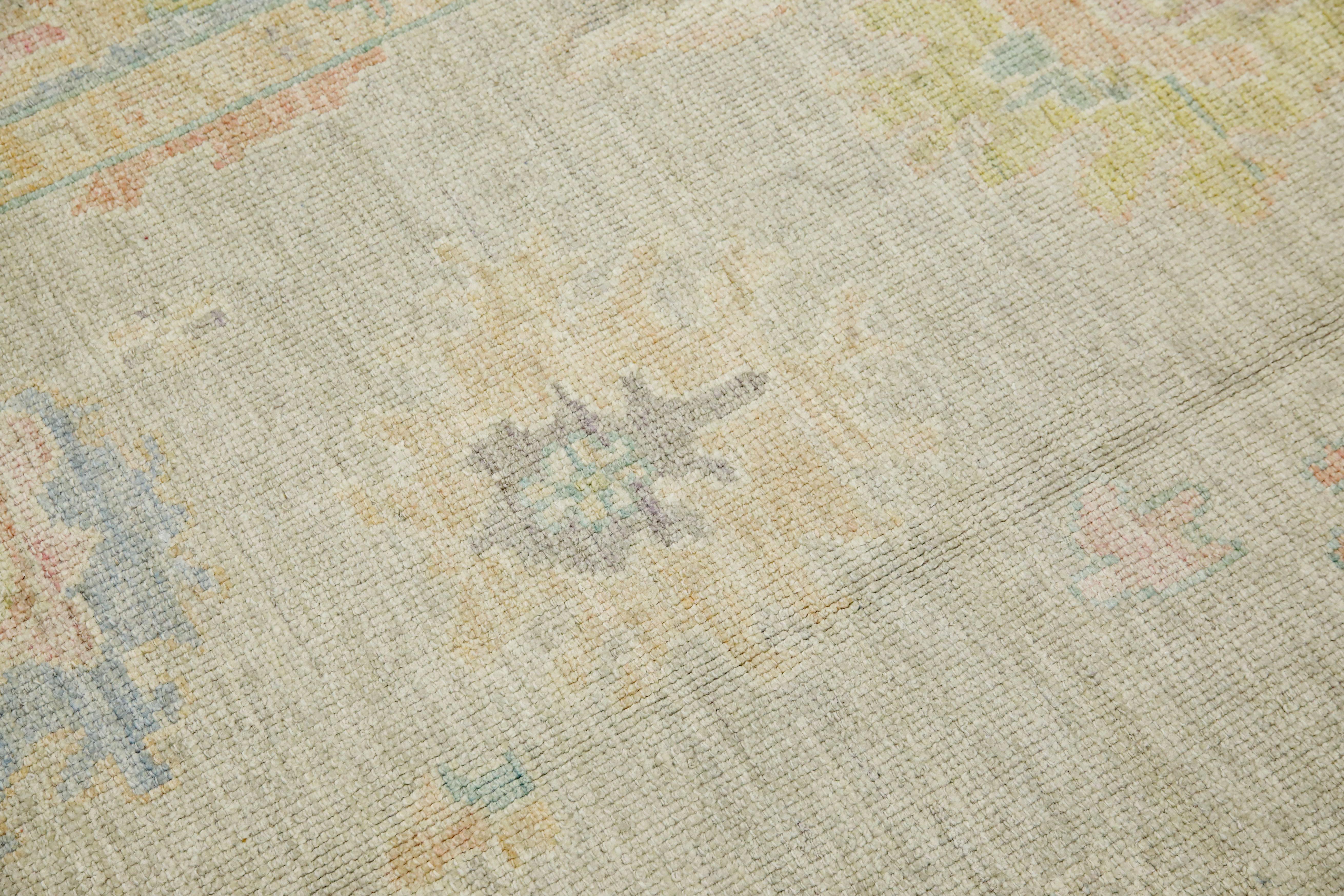 Türkischer Oushak Teppich Weiches Pastell Floral Handgewebte Wolle 5'1