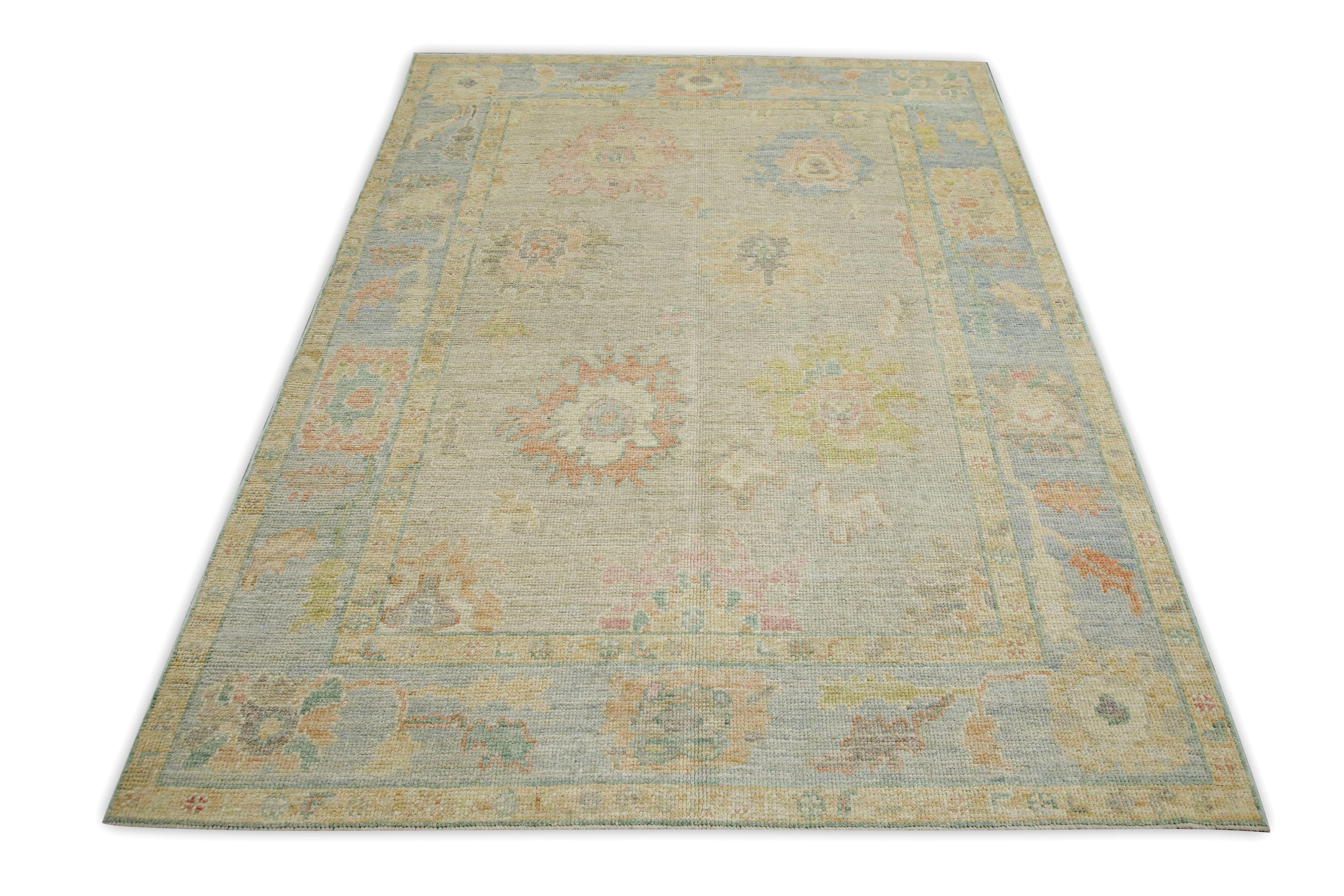 Türkischer Oushak Teppich Weiches Pastell Floral Handgewebte Wolle 5'1