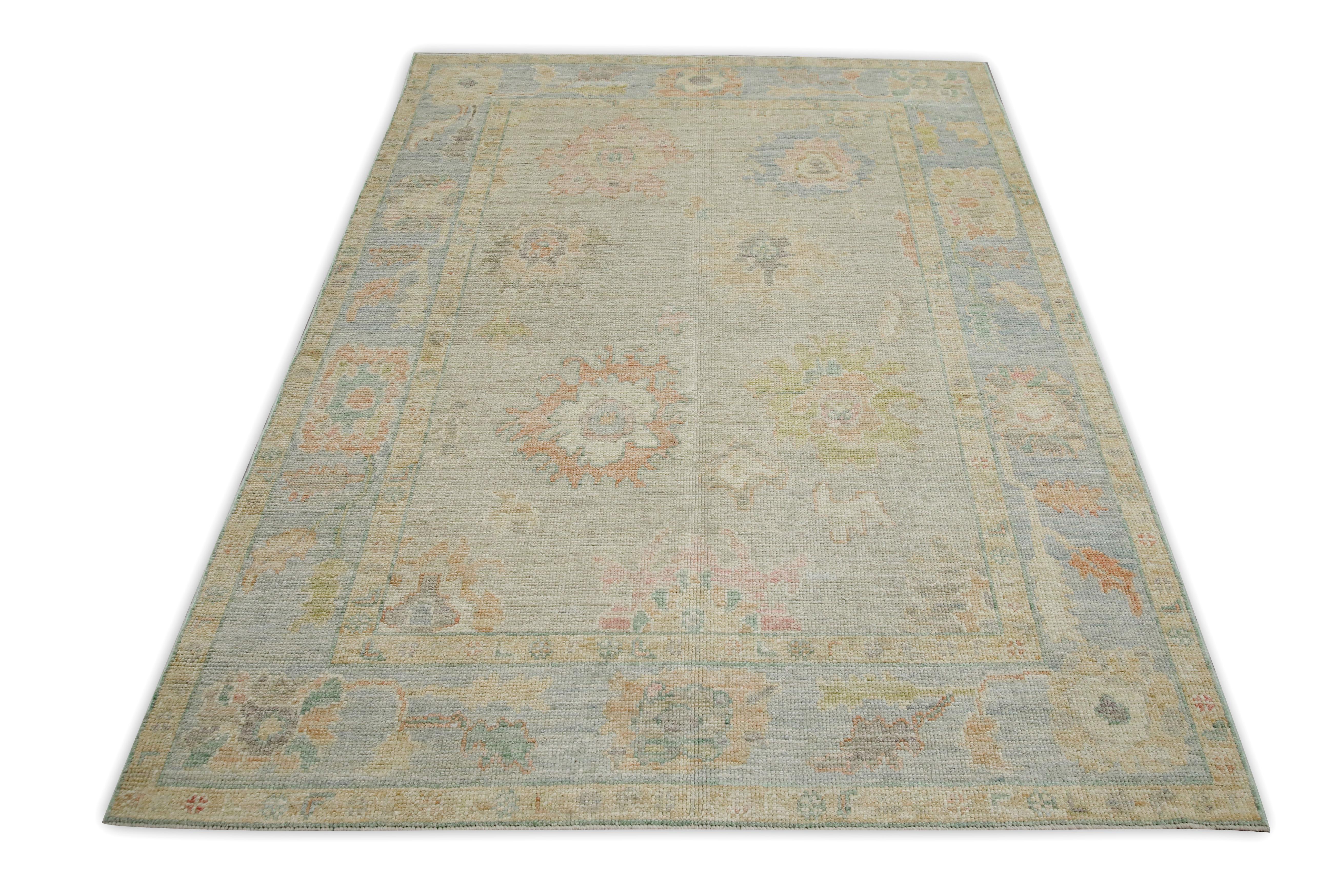 Türkischer Oushak Teppich Weiches Pastell Floral Handgewebte Wolle 5'1