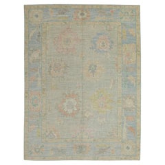 Turkish Oushak Rug Soft Pastel Floral Handwoven Wool 5'1" x 6'11"