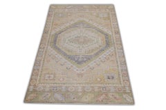 Turkish Oushak Rug Soft Peach Green Accents Handwoven Wool Rug 2'11" x 4'9"