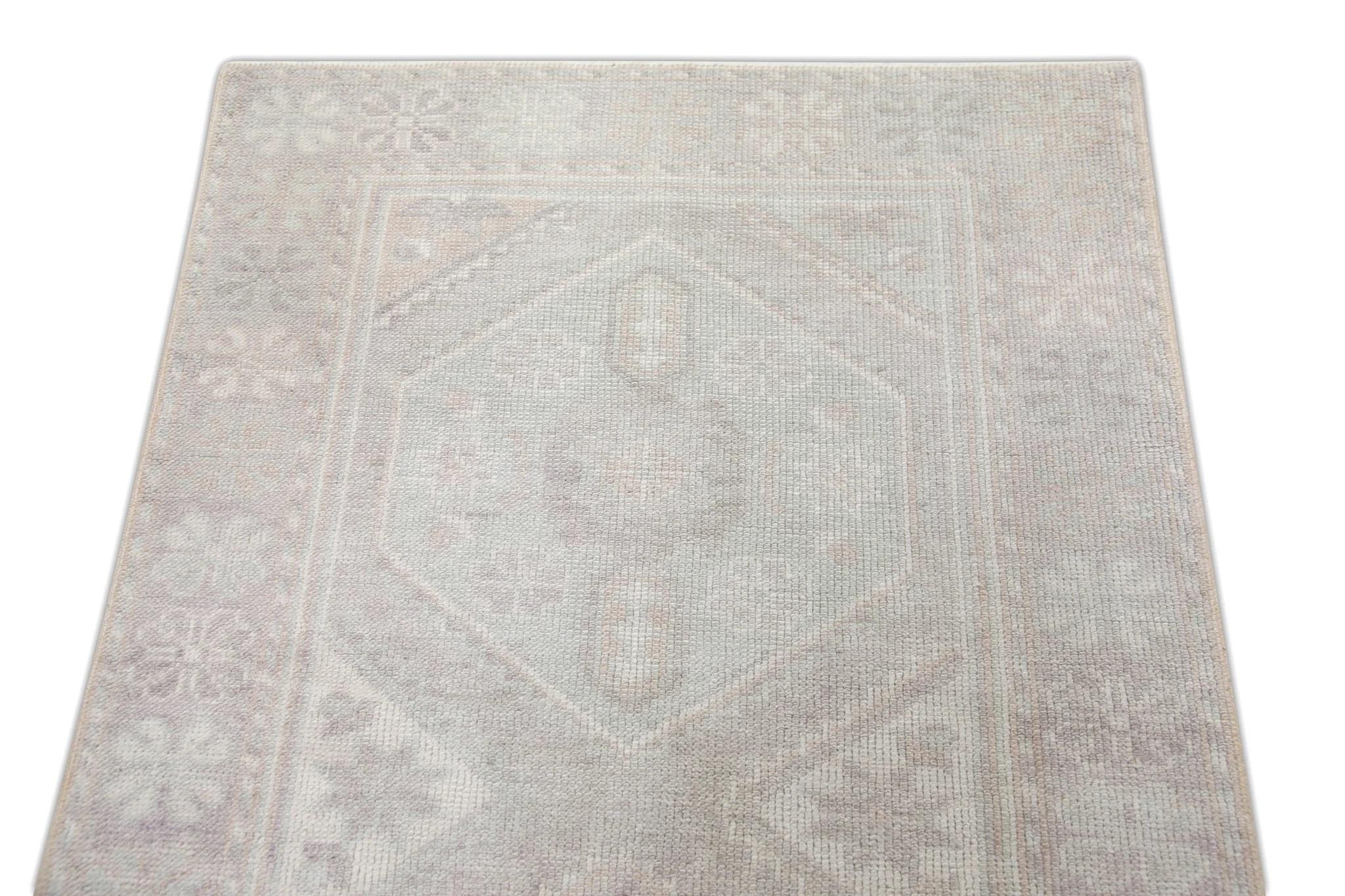 Türkischer Oushak Teppich Weiches Rosa & Elfenbein Handgewebter Wollteppich 2'10