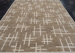 Turkish Oushak Rug Taupe Ivory Linear Design Handwoven Wool Rug 8'2" x 9'11"