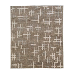 Tapis turc Oushak Taupe Ivory Linear Design Tapis en laine tissé à la main 8
2" x 9
11"
