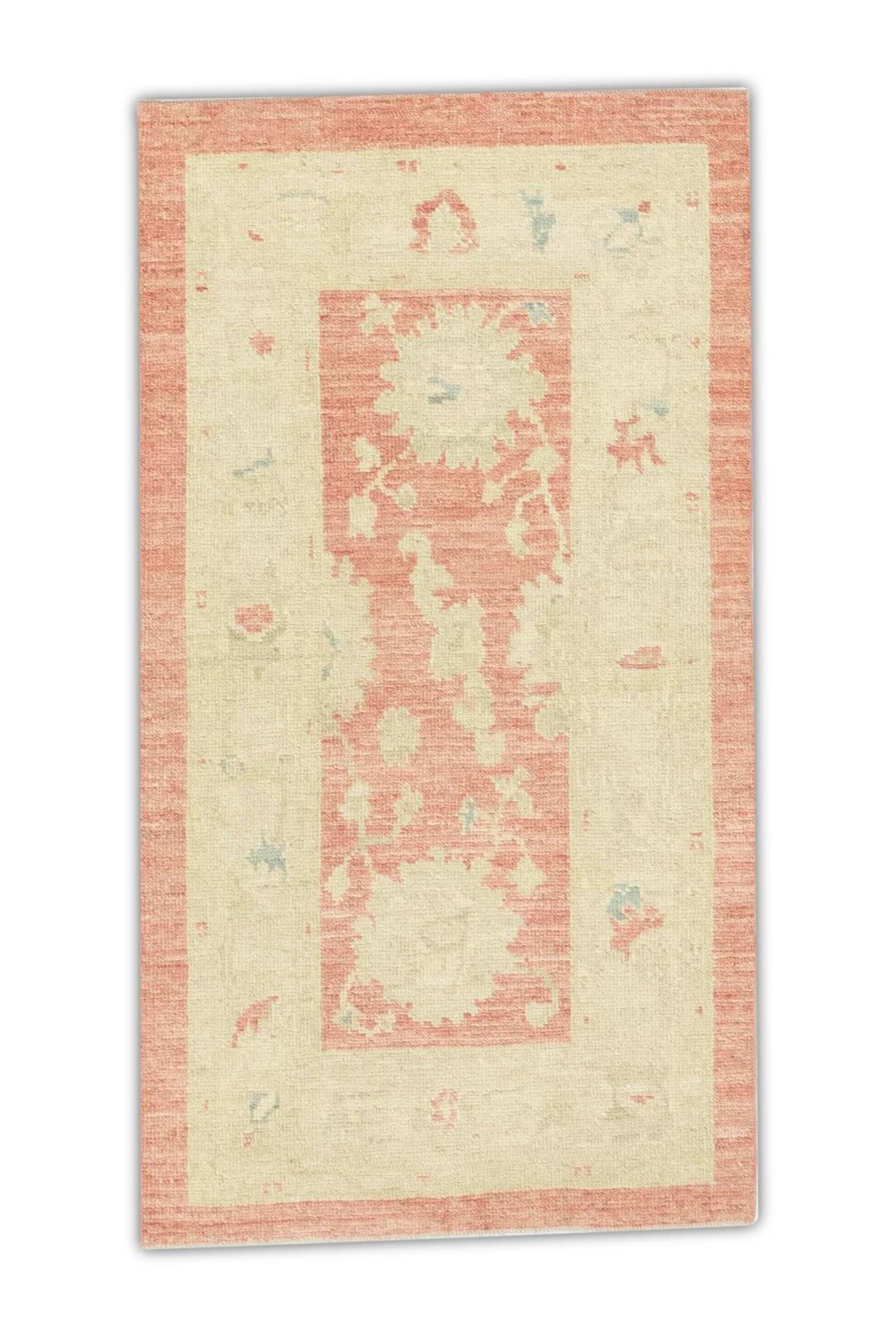 Türkischer Oushak Teppich Terrakotta Sage Grün Handgewebter Wollteppich 2'10