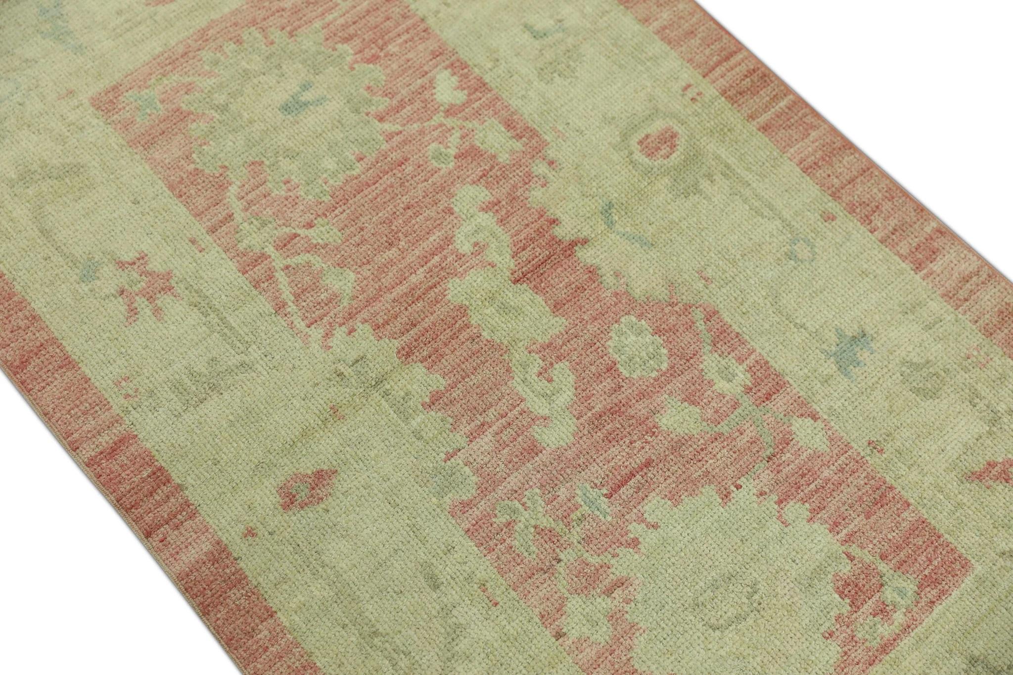 Hand-Woven Turkish Oushak Rug Vintage Red & Beige Handwoven Wool Rug 2'10