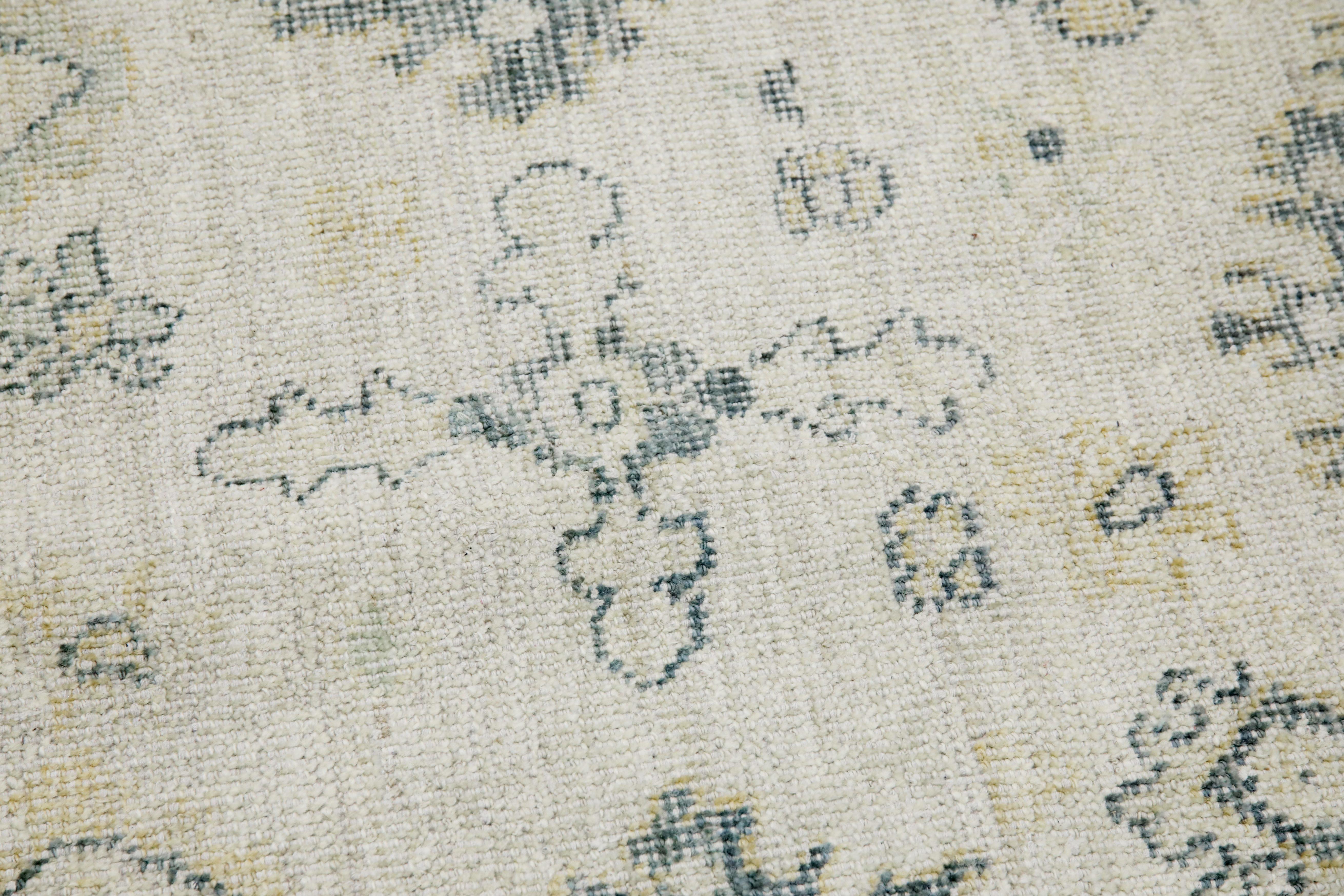Turkish Oushak Rug White Green Floral Handwoven Wool Rug 7'9