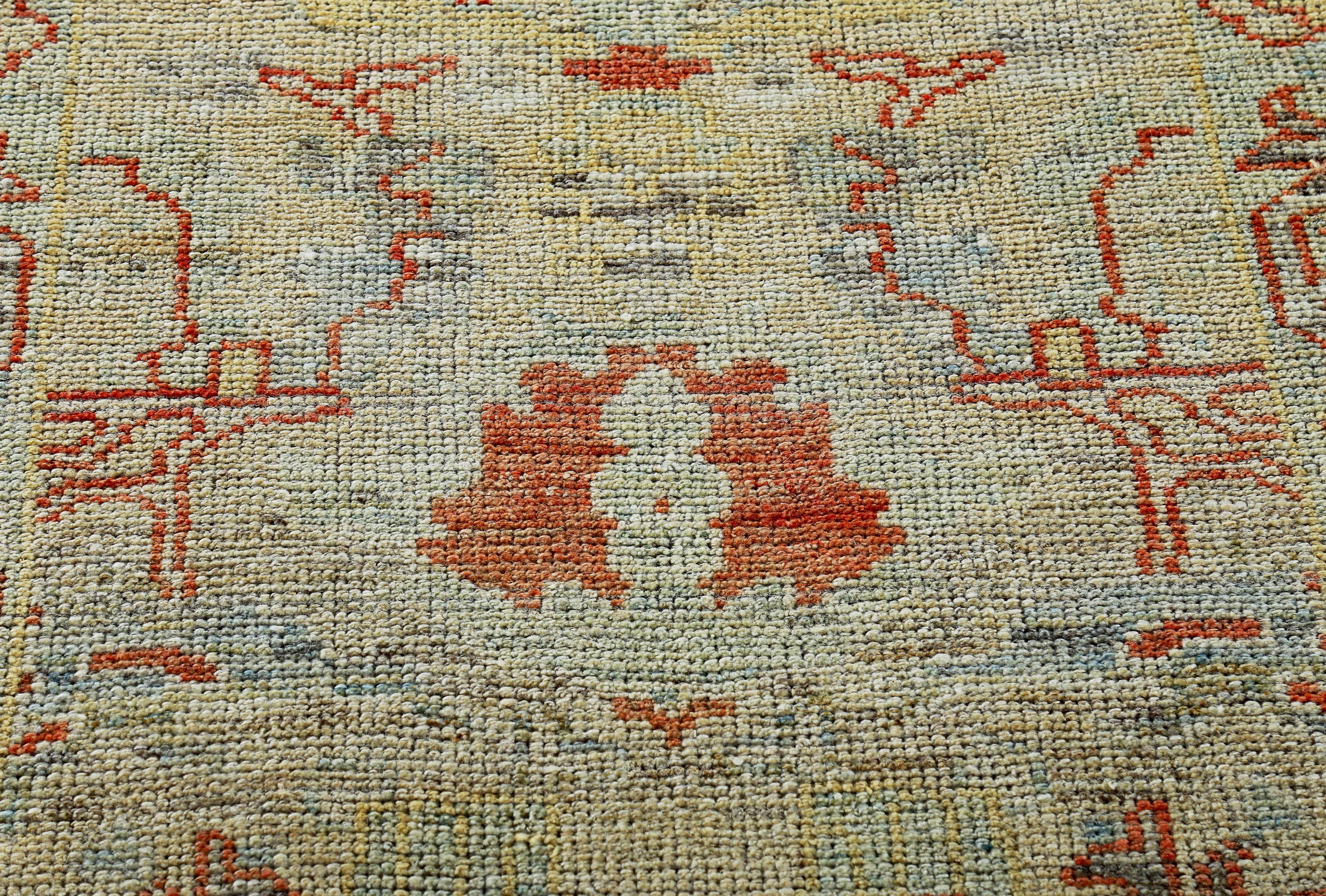 Turkish Oushak Rug with Blue and Rust Floral Details on Ivory Field In New Condition For Sale In Dallas, TX