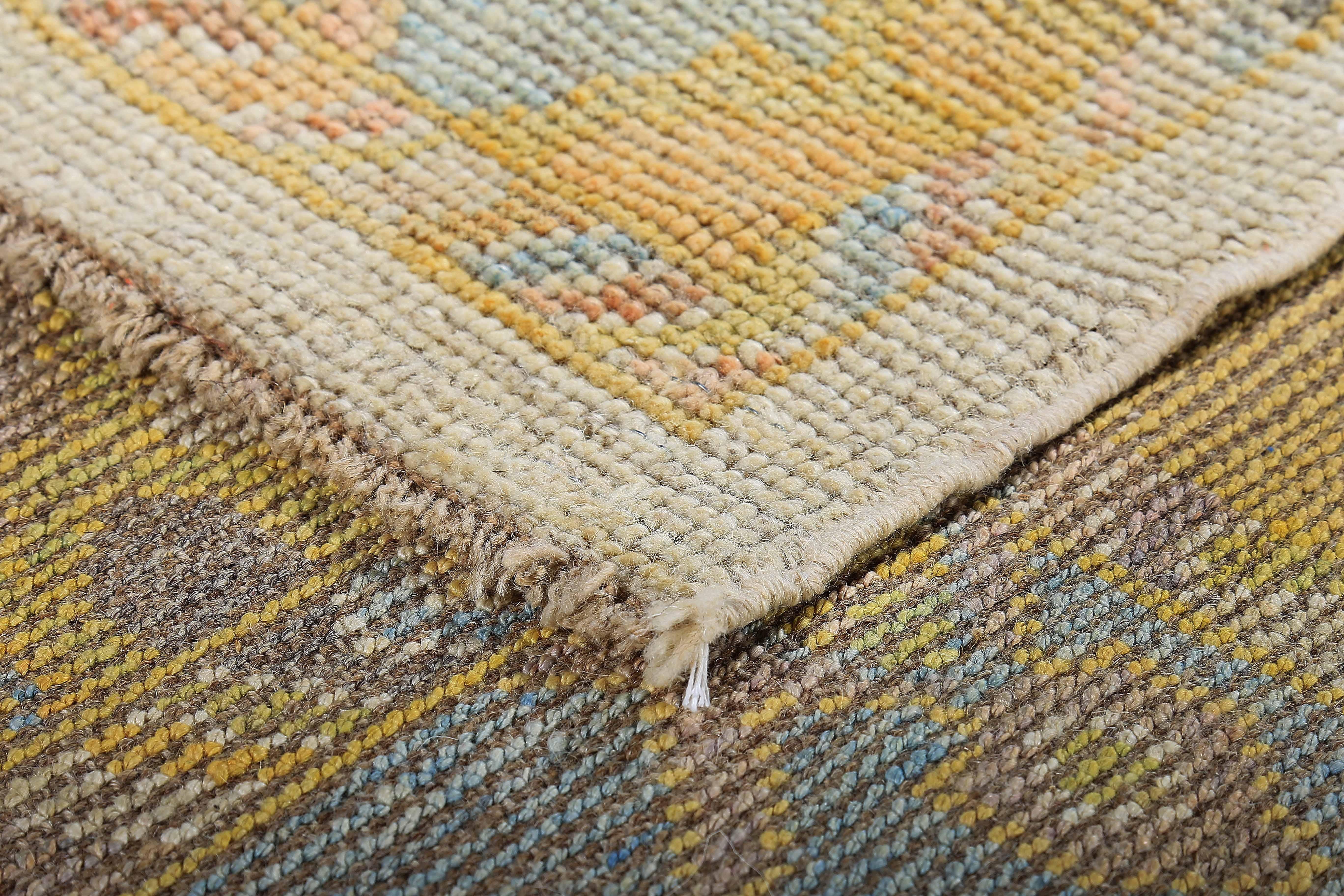 Wool Turkish Oushak Rug with Brown and Gray Floral Details on Yellow and Ivory Field For Sale