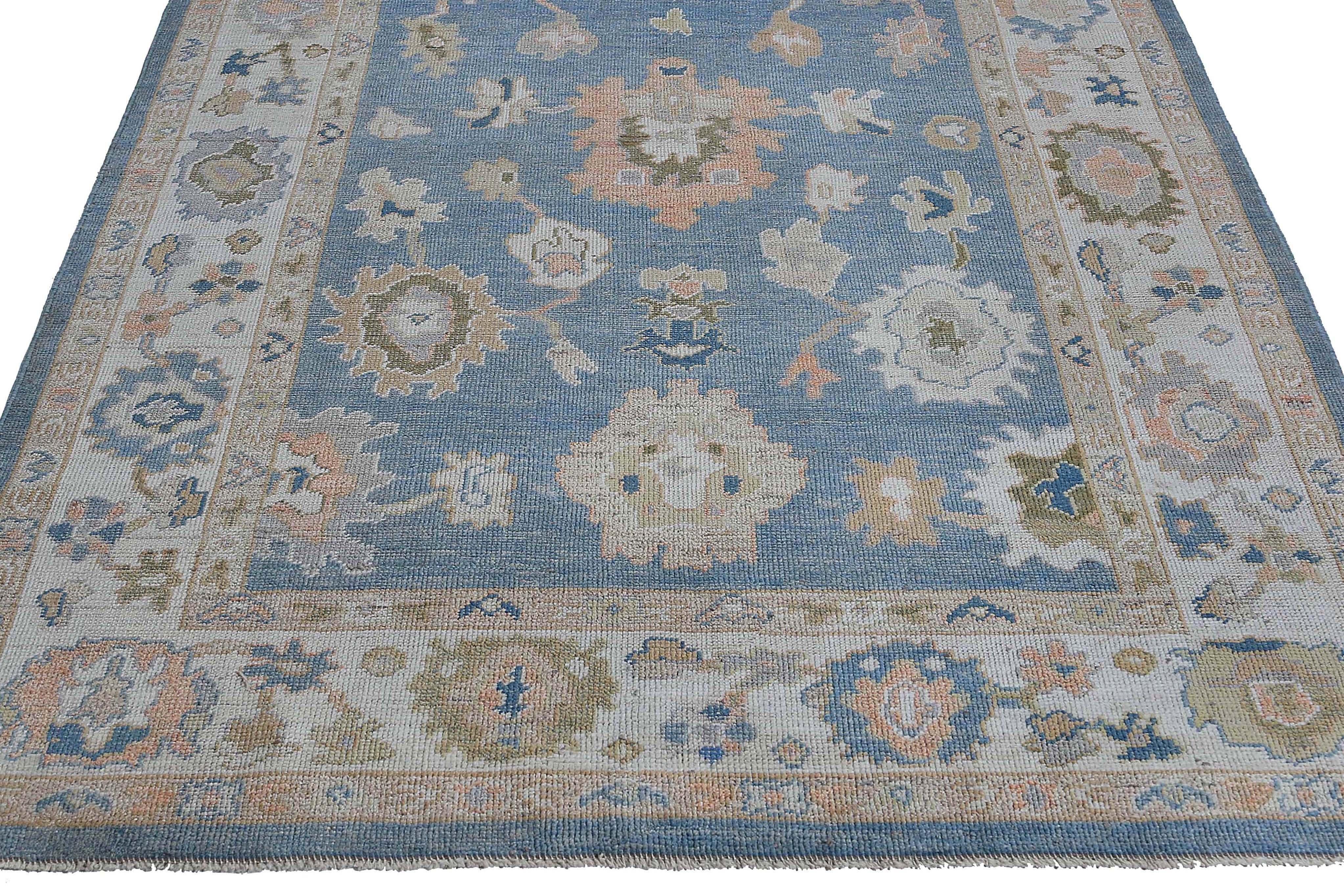 Afghanistan Oushak Area Rugs Circa 1990 - Wool Blue Design - 95490 For Sale 5