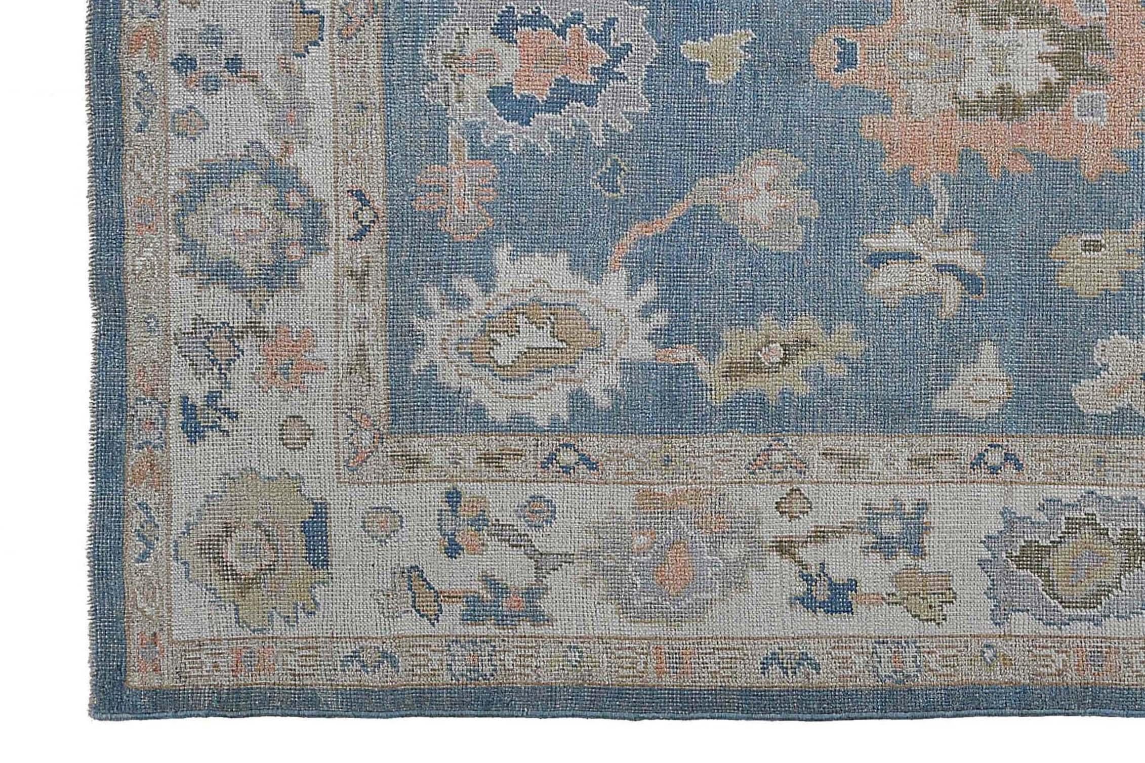 Afghanistan Oushak Area Rugs Circa 1990 - Wool Blue Design - 95490 For Sale 6
