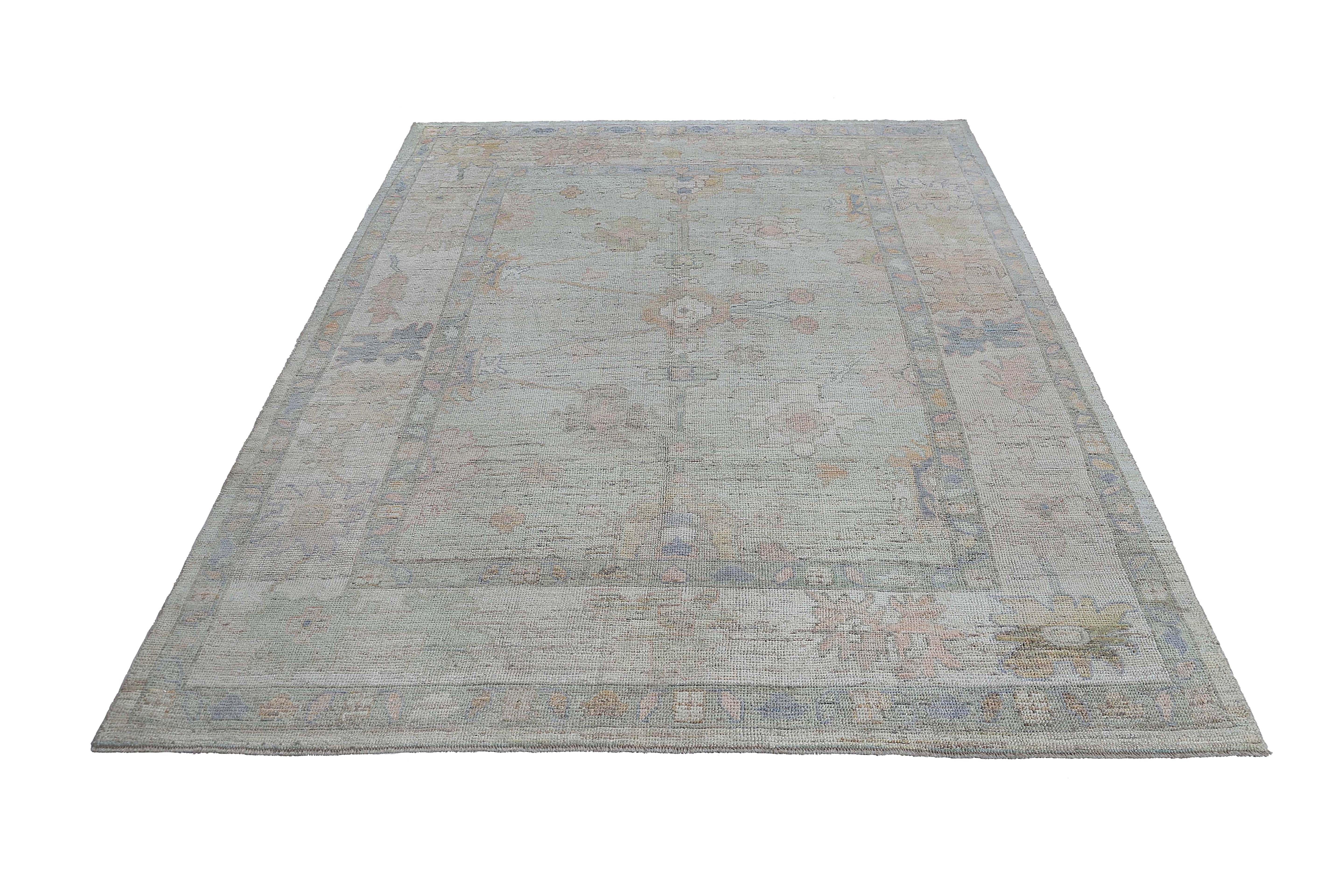 Turkish Oushak Rug with Coral Tones For Sale 6