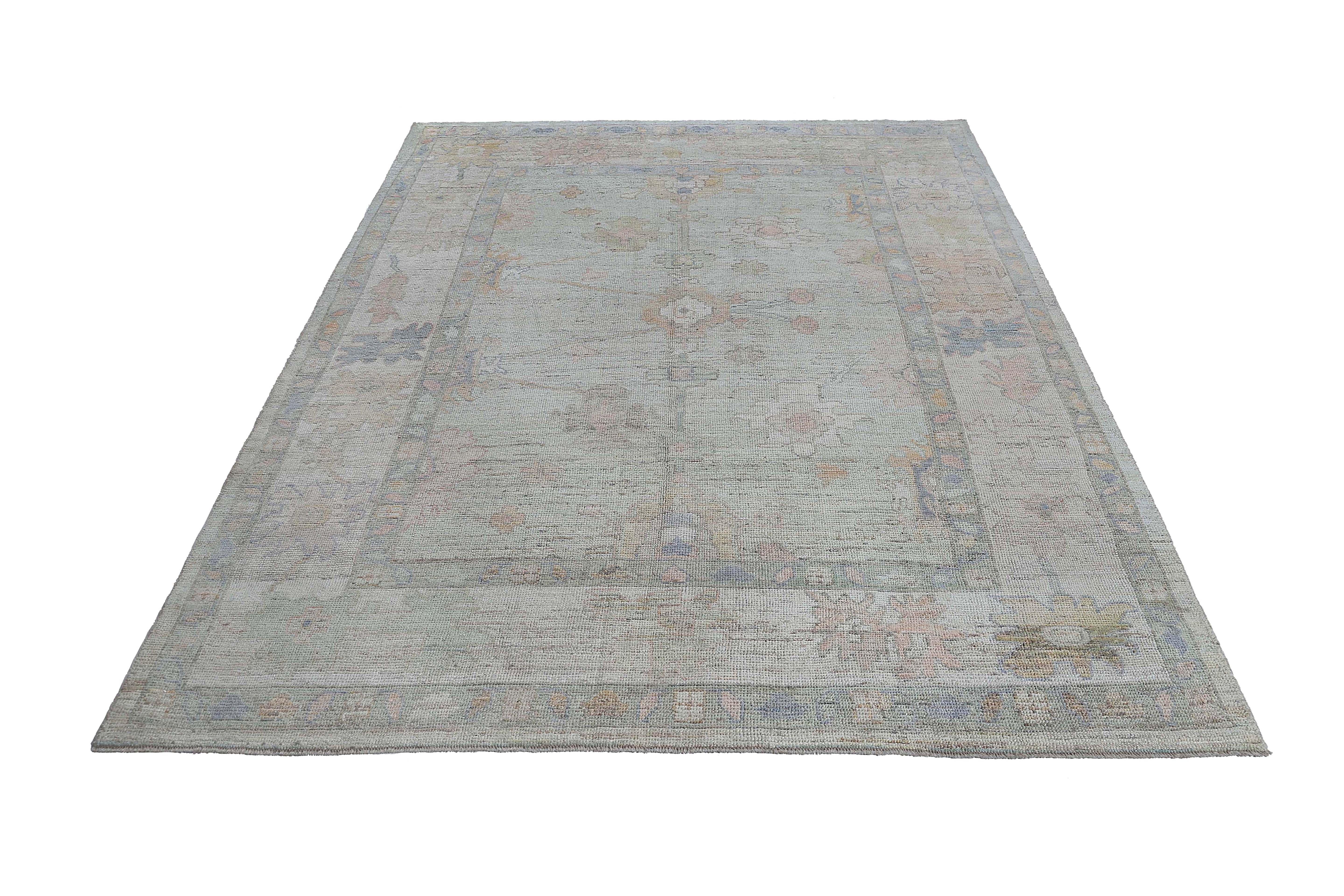 Afghanistan Oushak Area Rugs Circa 1990 - Wool Green Pink Design - 95489 For Sale 7