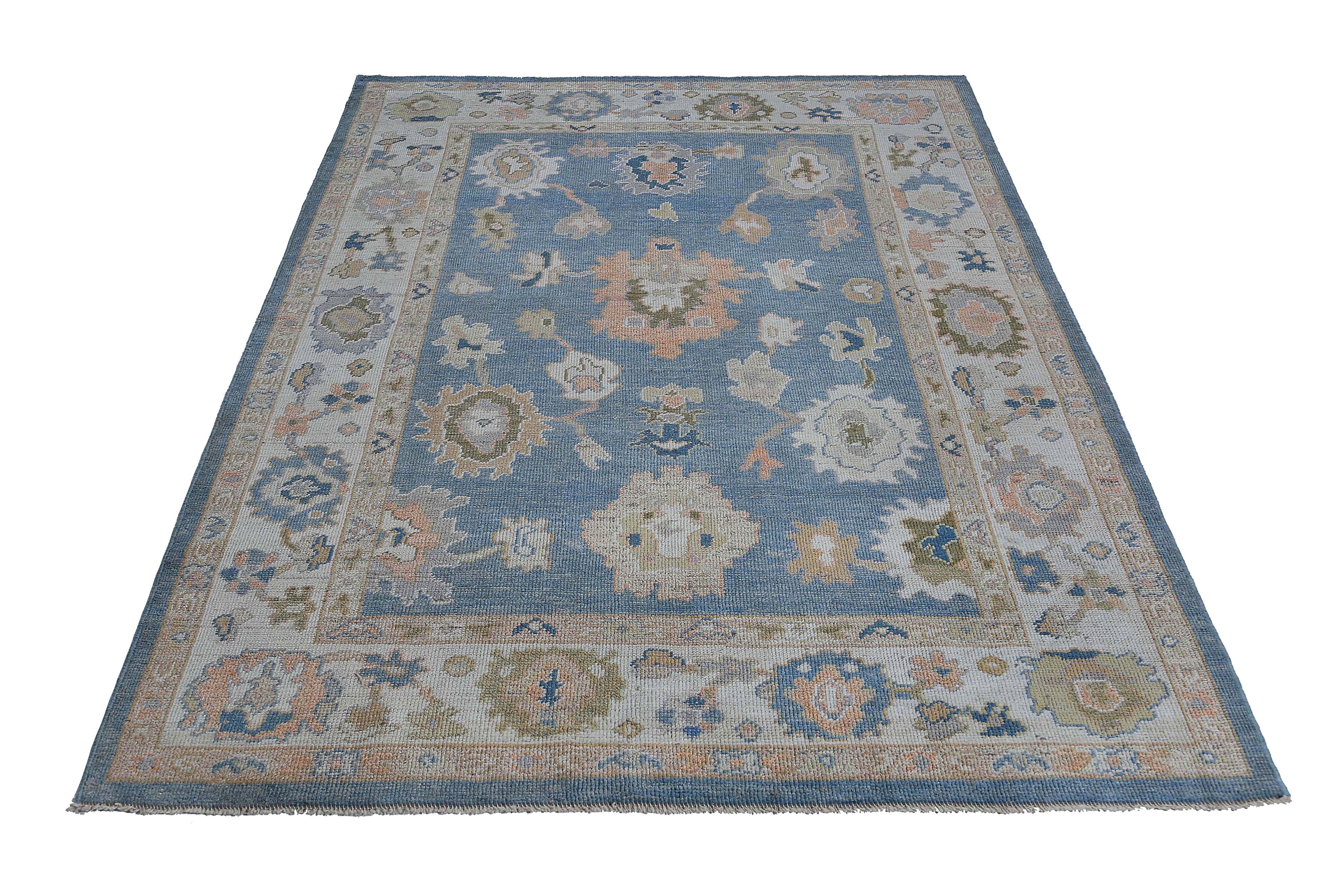 Tribal Afghanistan Oushak Area Rugs Circa 1990 - Wool Blue Design - 95490 For Sale