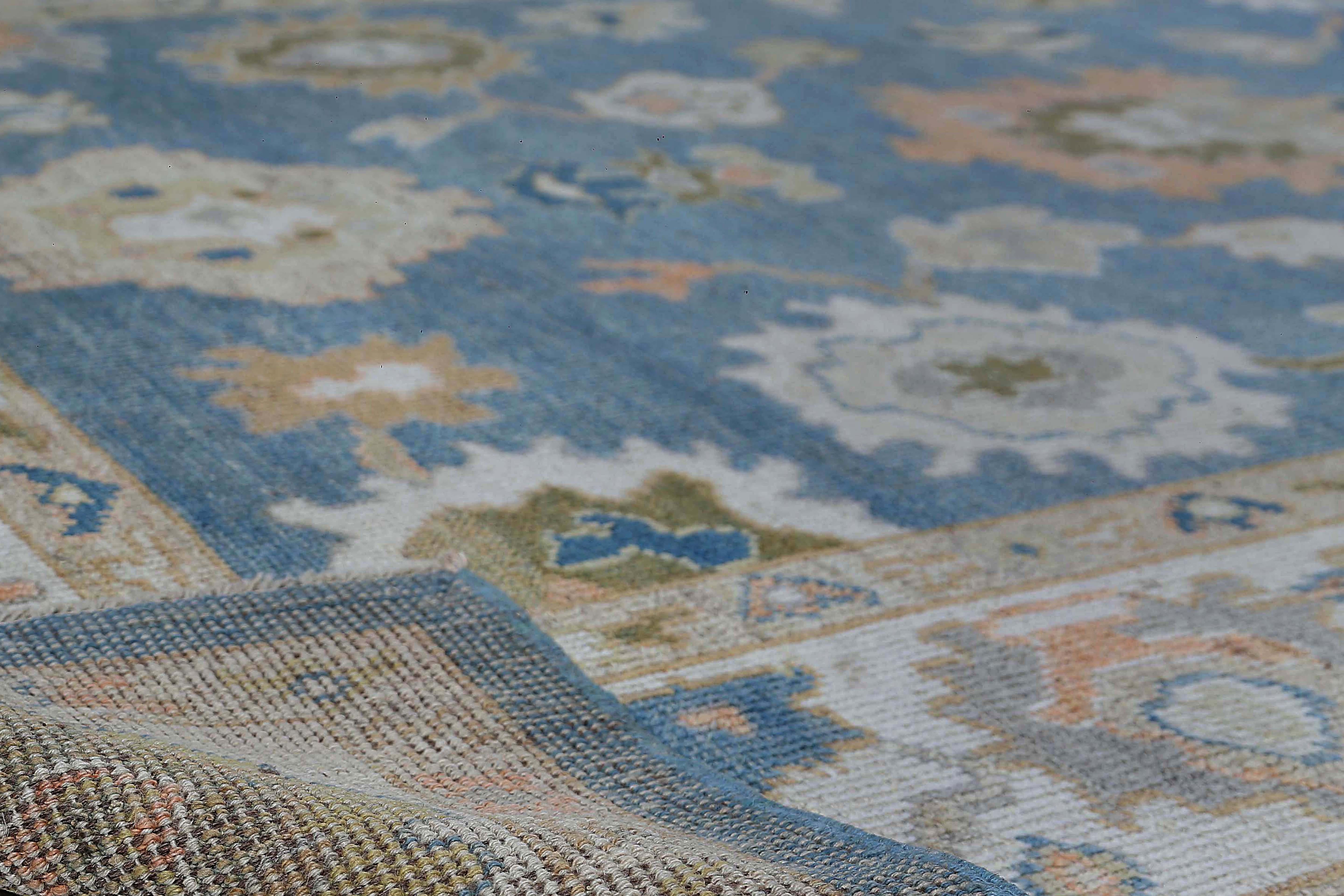 Afghanistan Oushak Area Rugs Circa 1990 - Wool Blue Design - 95490 In Excellent Condition For Sale In Dallas, TX