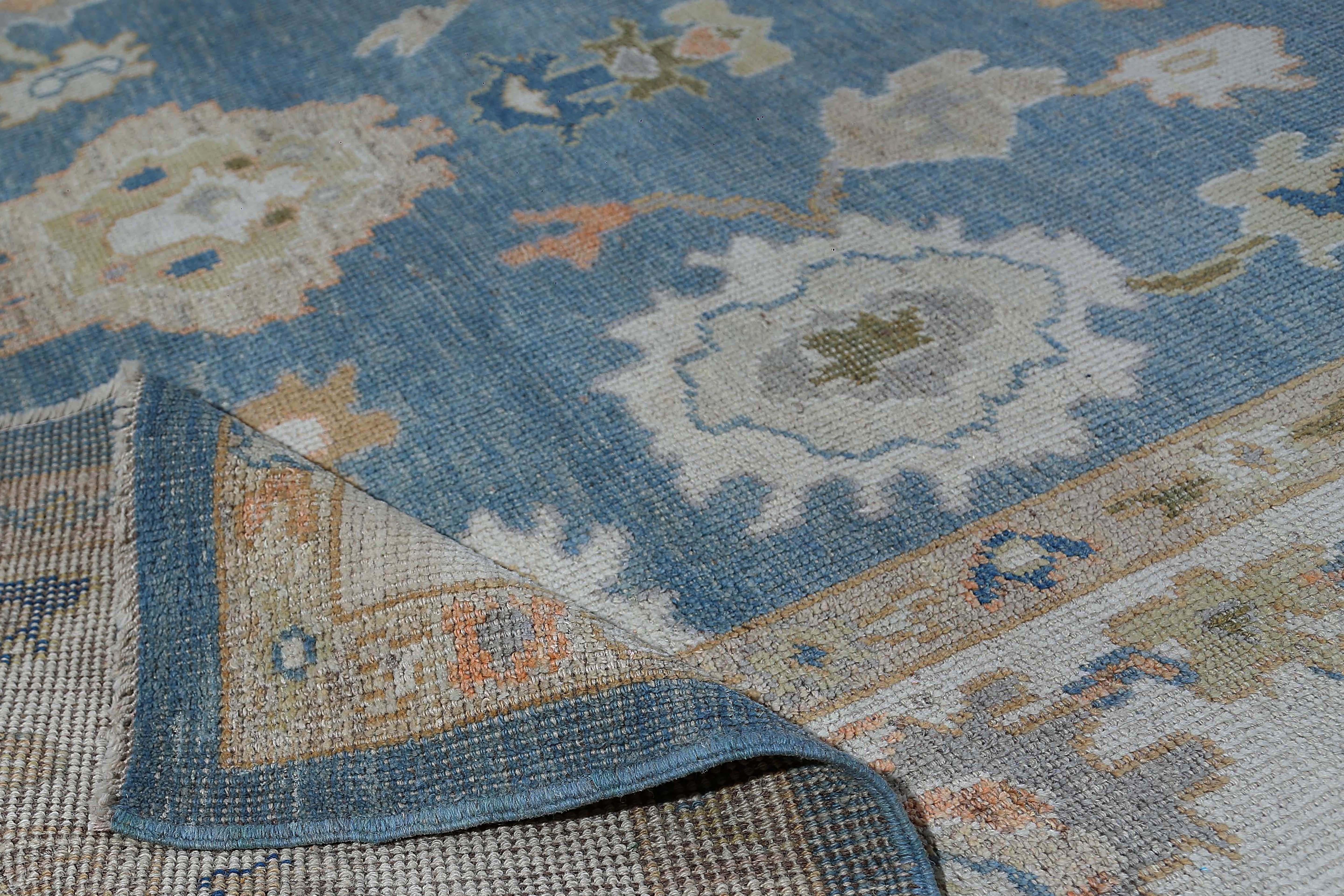 20th Century Afghanistan Oushak Area Rugs Circa 1990 - Wool Blue Design - 95490 For Sale