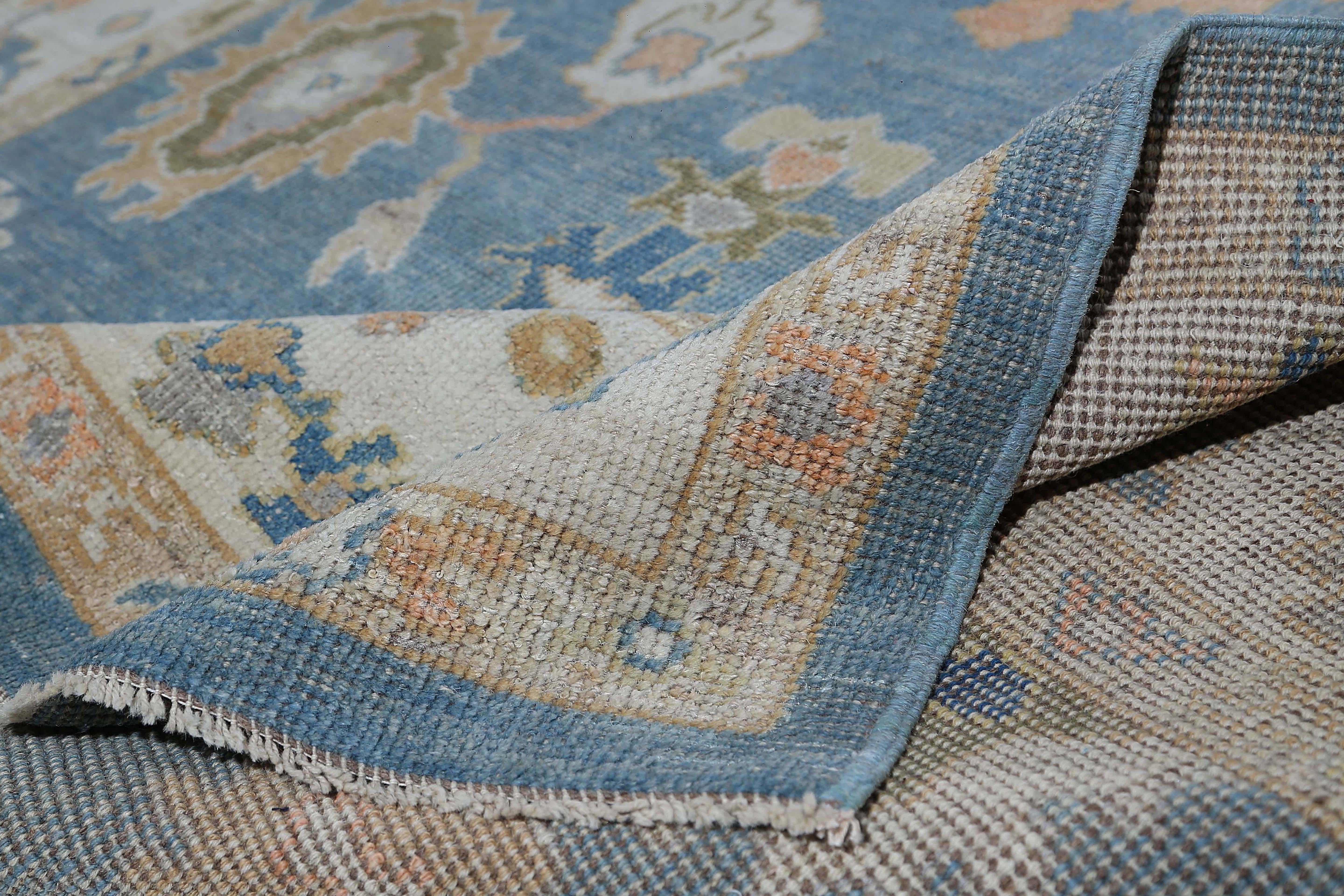 Afghanistan Oushak Area Rugs Circa 1990 - Wool Blue Design - 95490 For Sale 1