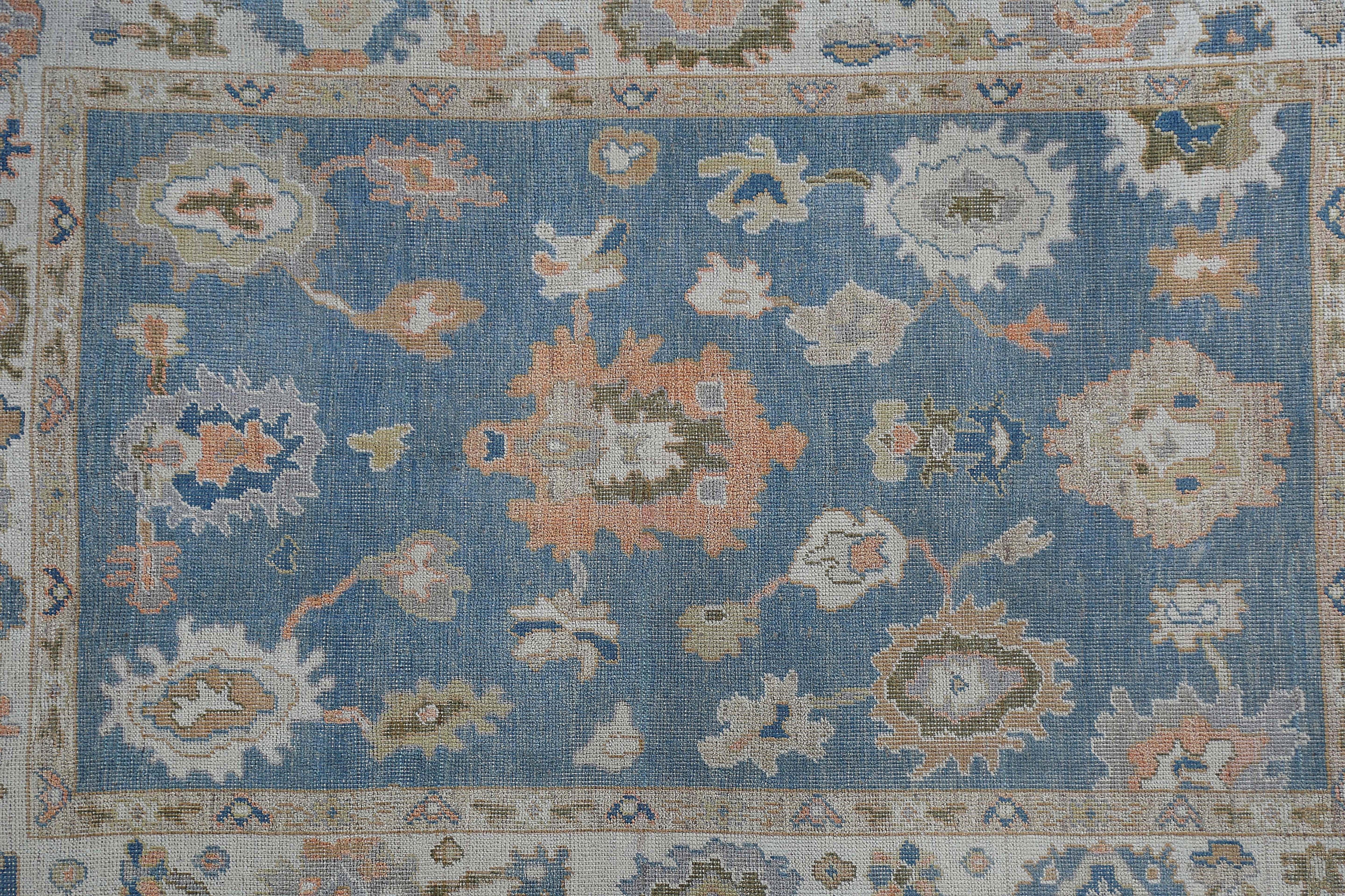 Afghanistan Oushak Area Rugs Circa 1990 - Wool Blue Design - 95490 For Sale 2