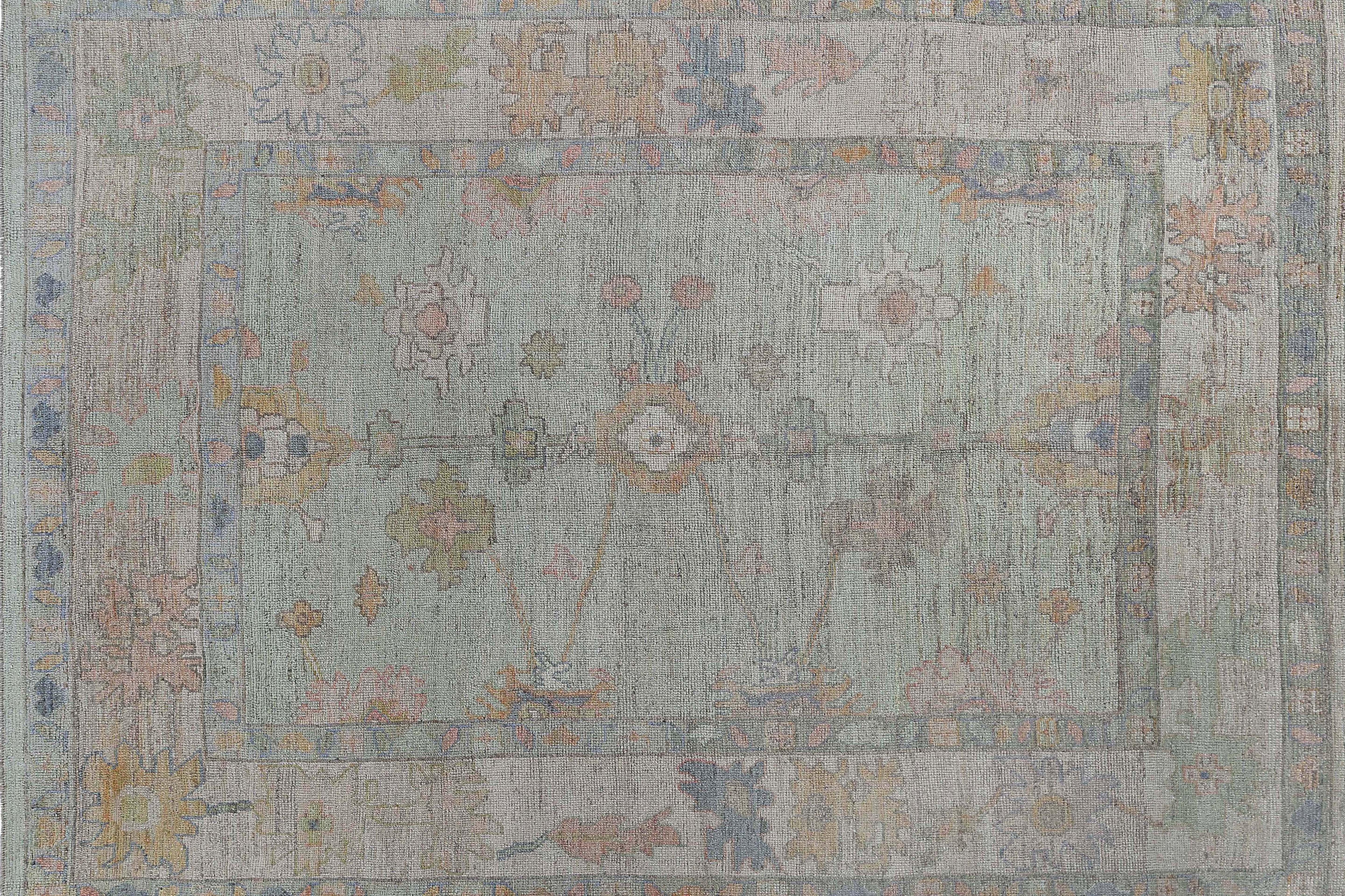 Afghanistan Oushak Area Rugs Circa 1990 - Wool Green Pink Design - 95489 For Sale 2