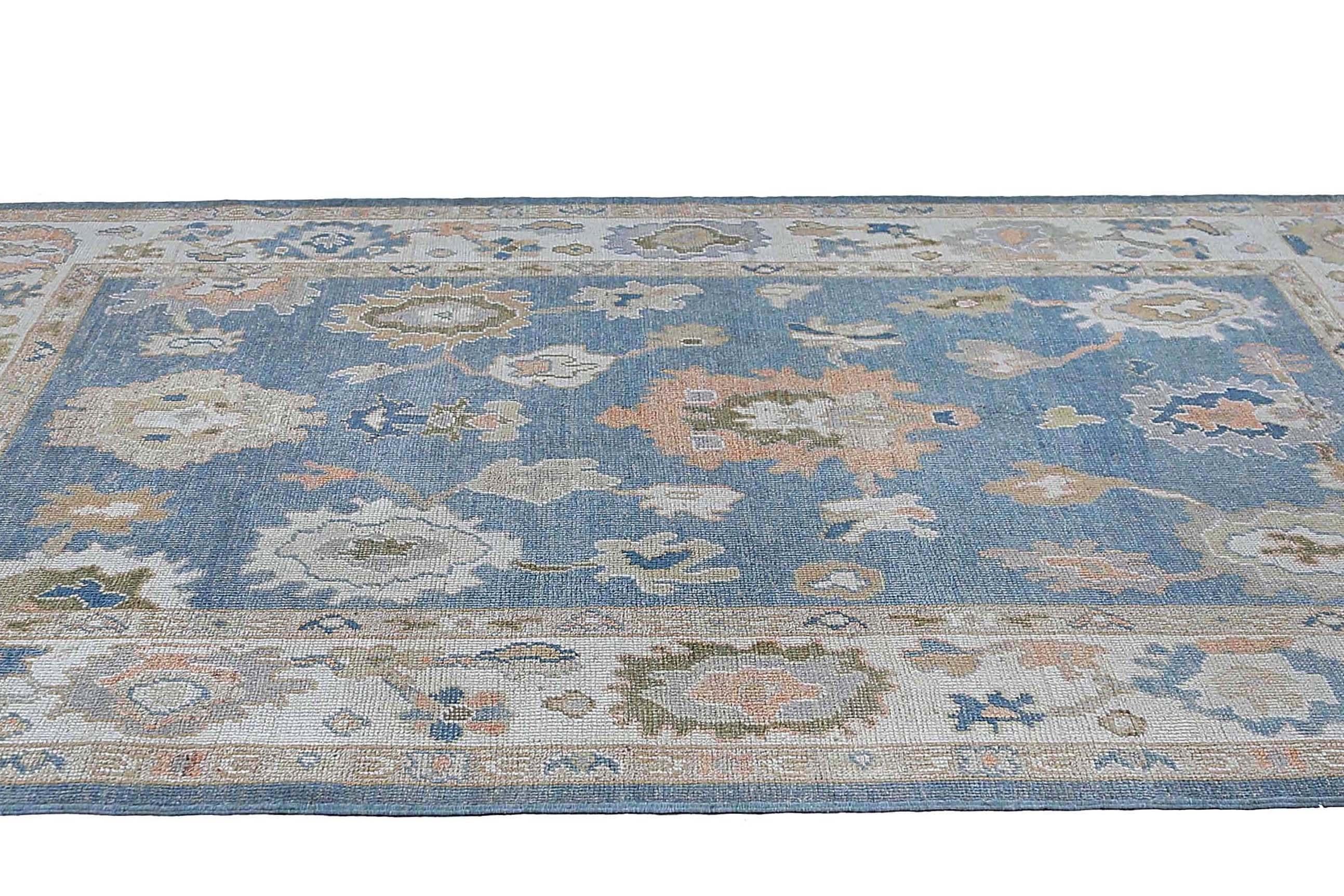Afghanistan Oushak Area Rugs Circa 1990 - Wool Blue Design - 95490 For Sale 3