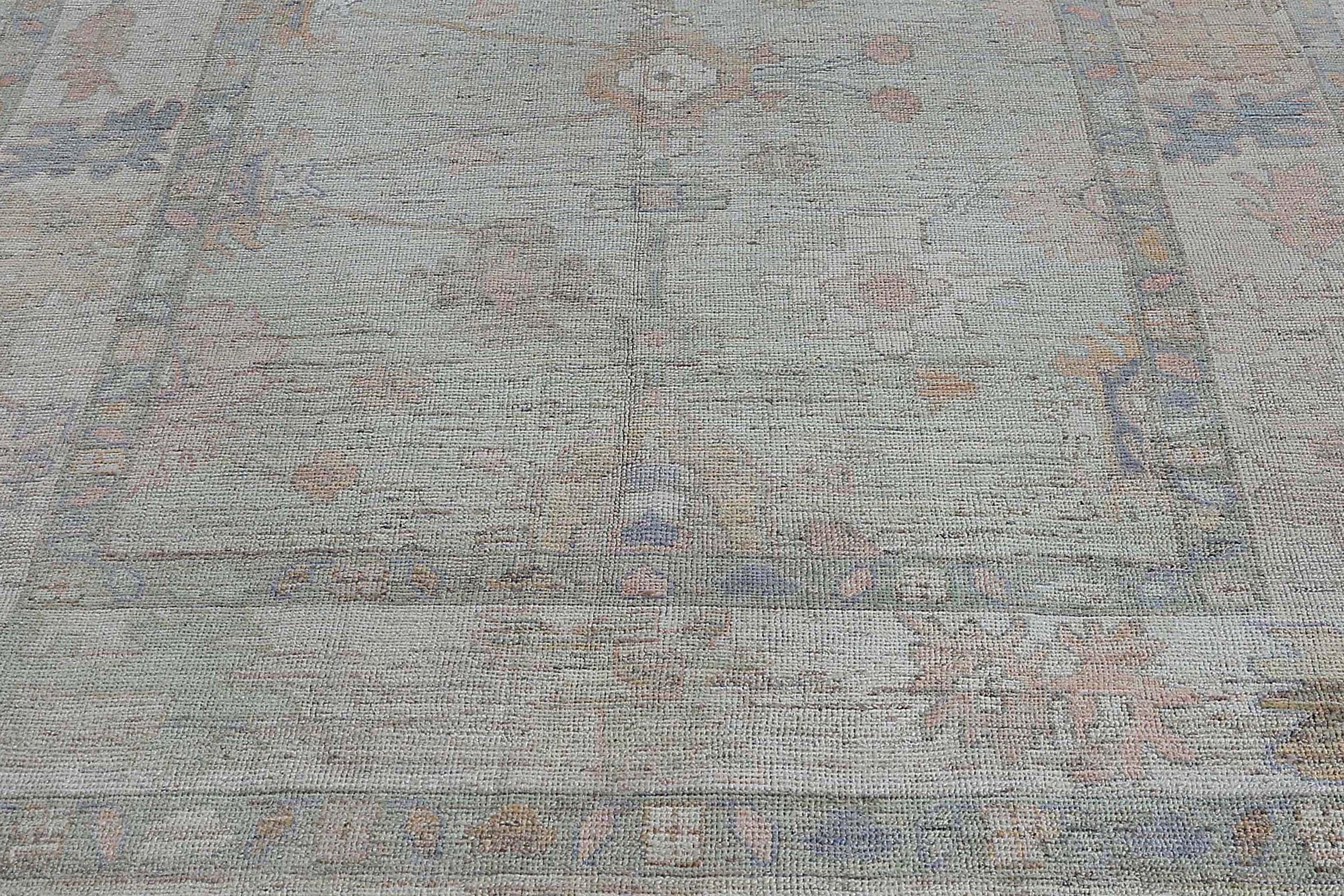Afghanistan Oushak Area Rugs Circa 1990 - Wool Green Pink Design - 95489 For Sale 3