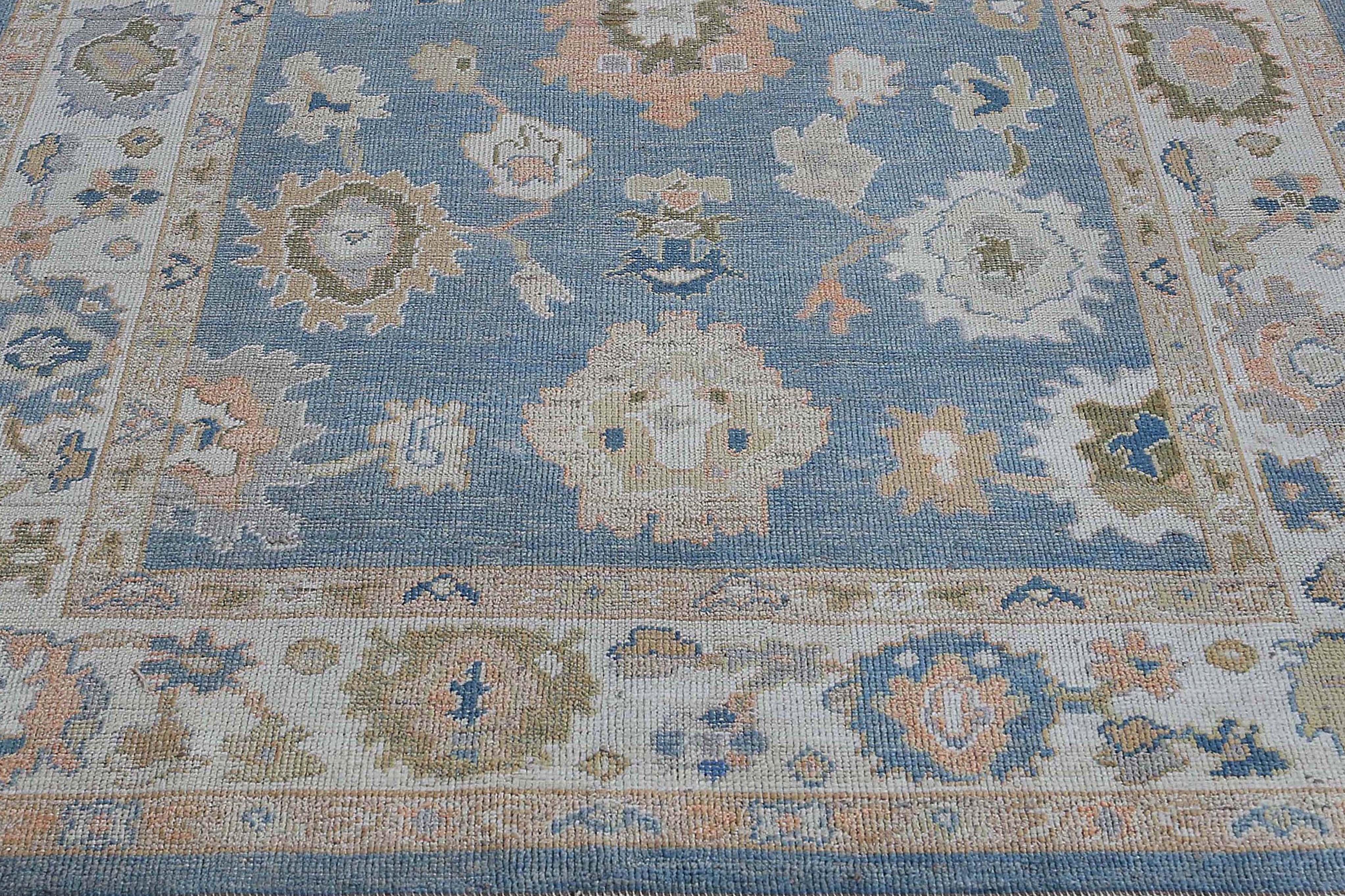 Afghanistan Oushak Area Rugs Circa 1990 - Wool Blue Design - 95490 For Sale 4