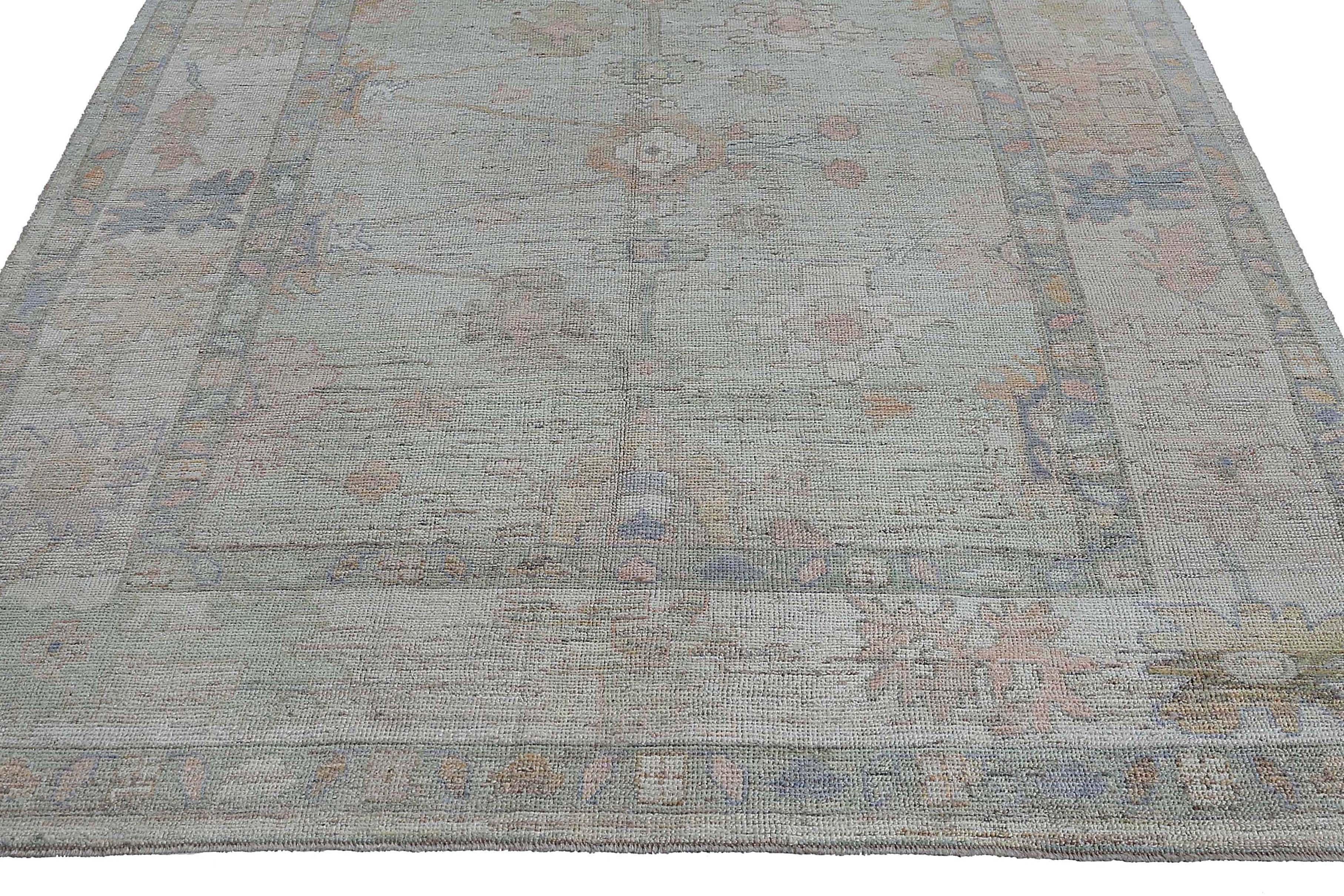 Afghanistan Oushak Area Rugs Circa 1990 - Wool Green Pink Design - 95489 For Sale 4
