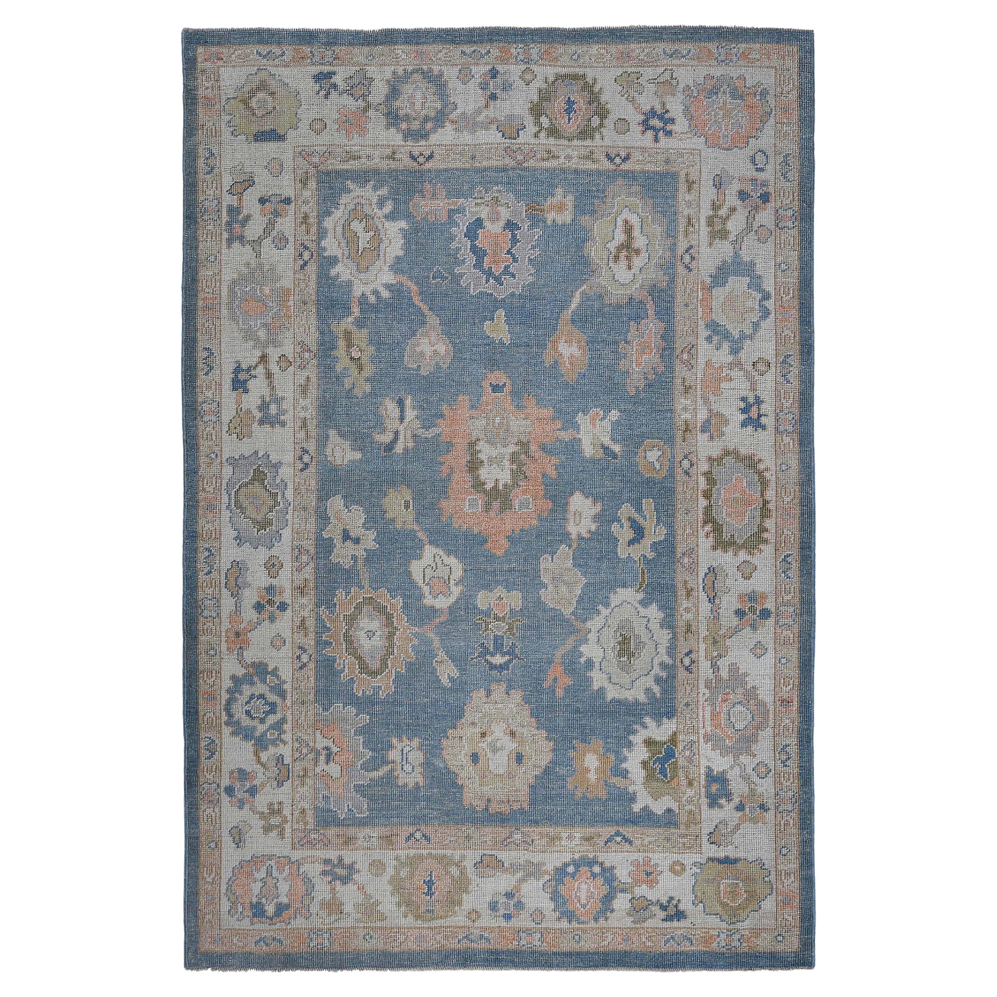Turkish Oushak Rug with Coral Tones