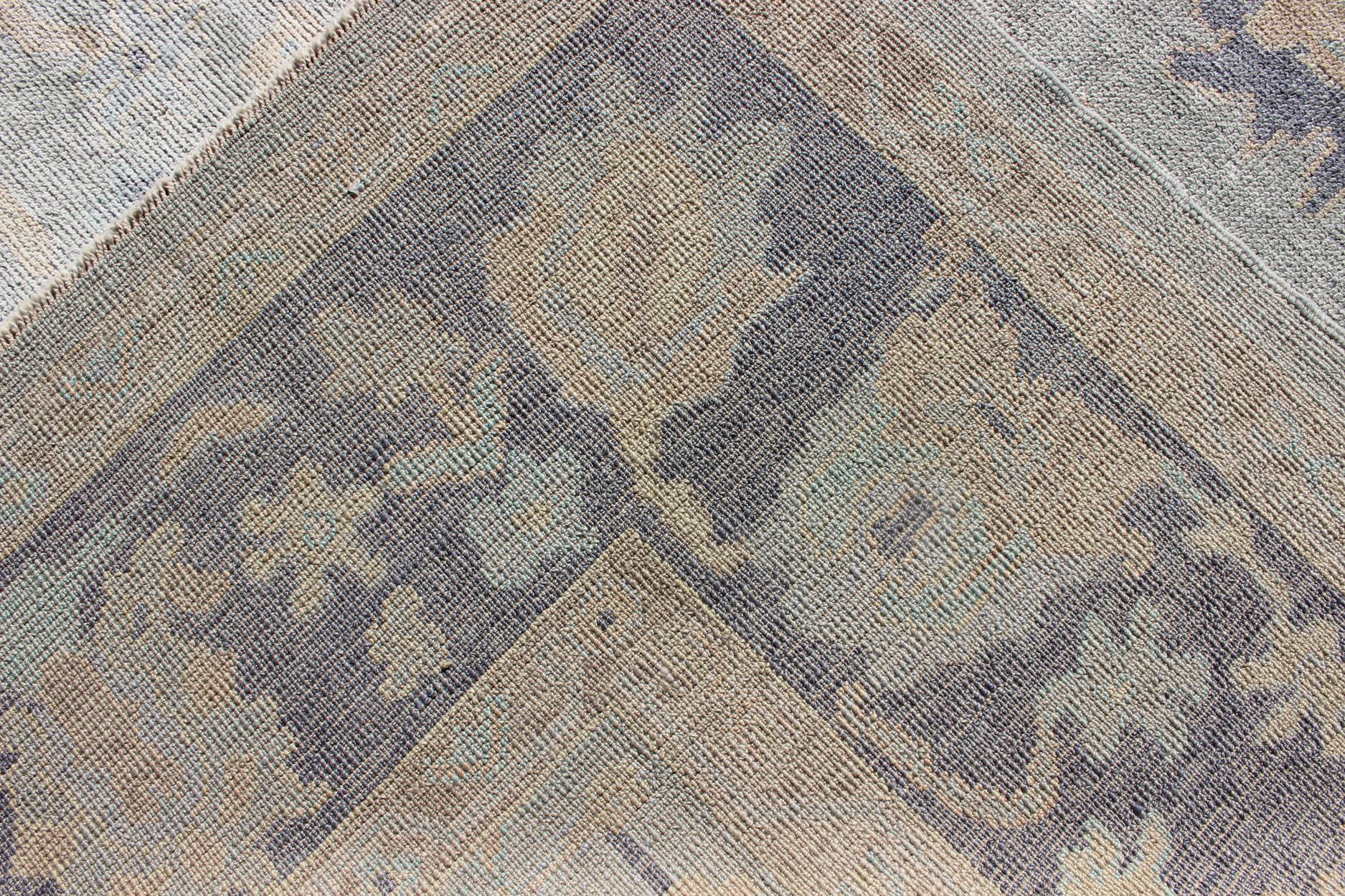 Turkish Oushak Rug with Fine Handspun Wool in All Over Design For Sale 8