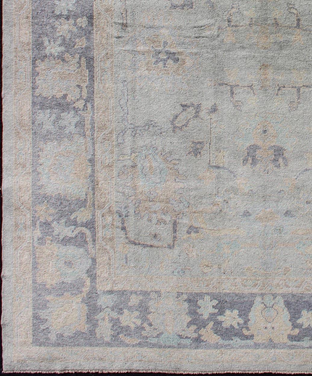 Hand-Knotted Turkish Oushak Rug with Fine Handspun Wool in All Over Design For Sale