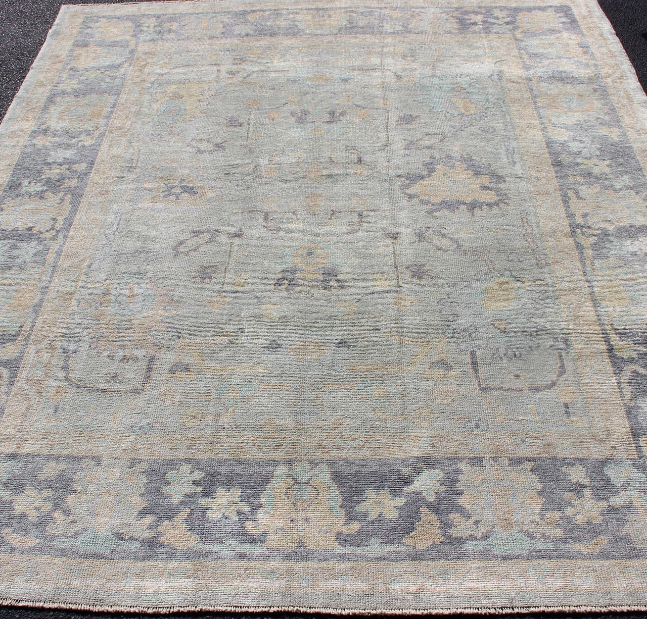Turkish Oushak Rug with Fine Handspun Wool in All Over Design For Sale 1