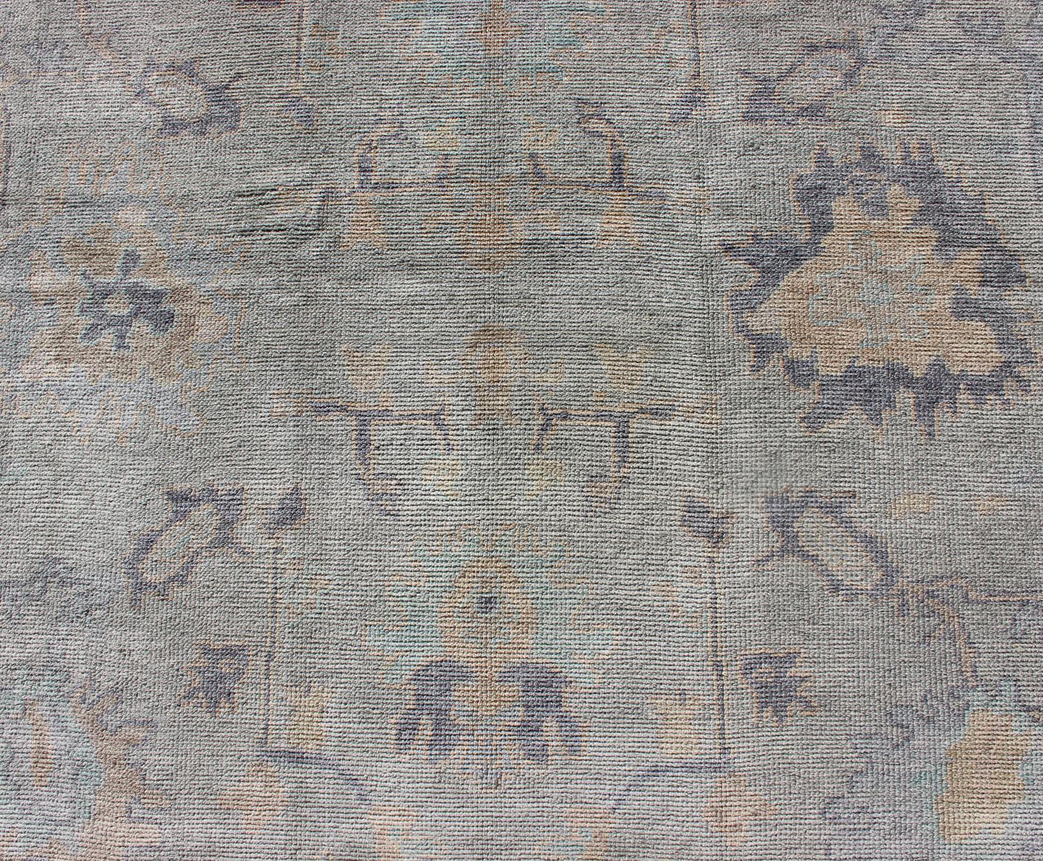 Turkish Oushak Rug with Fine Handspun Wool in All Over Design For Sale 3